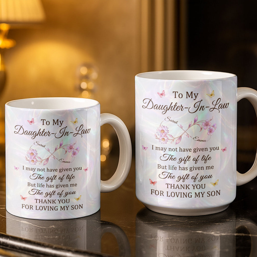 Personalized Infinity Flower Coffee Mug Custom Gift for Daughter-In-Law Edge-to-edge Mug GradoCreations