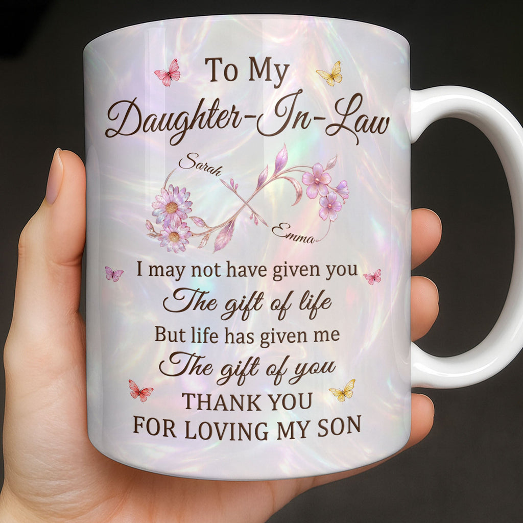 Personalized Infinity Flower Coffee Mug Custom Gift for Daughter-In-Law Edge-to-edge Mug GradoCreations