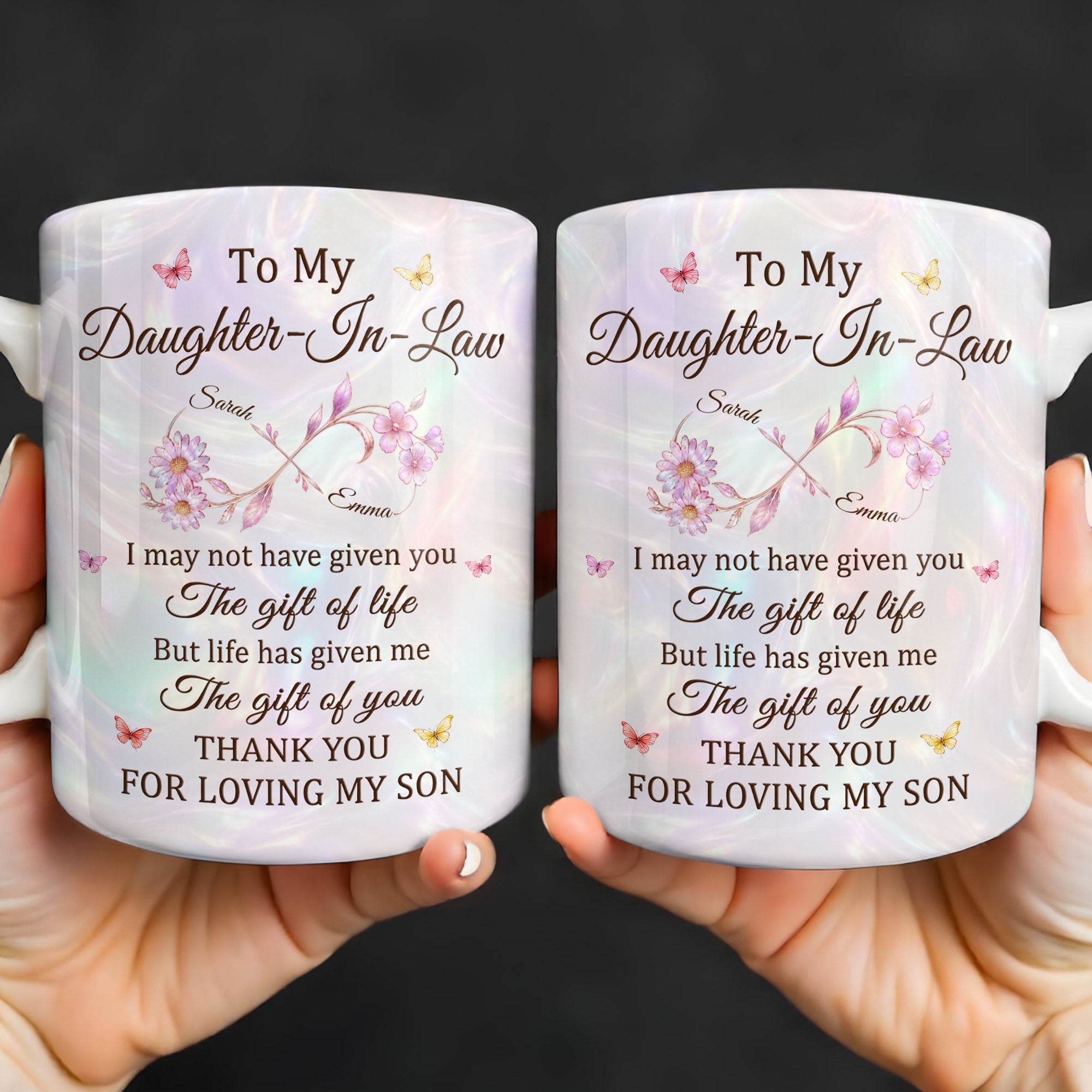 Personalized Infinity Flower Coffee Mug Custom Gift for Daughter-In-Law Edge-to-edge Mug GradoCreations