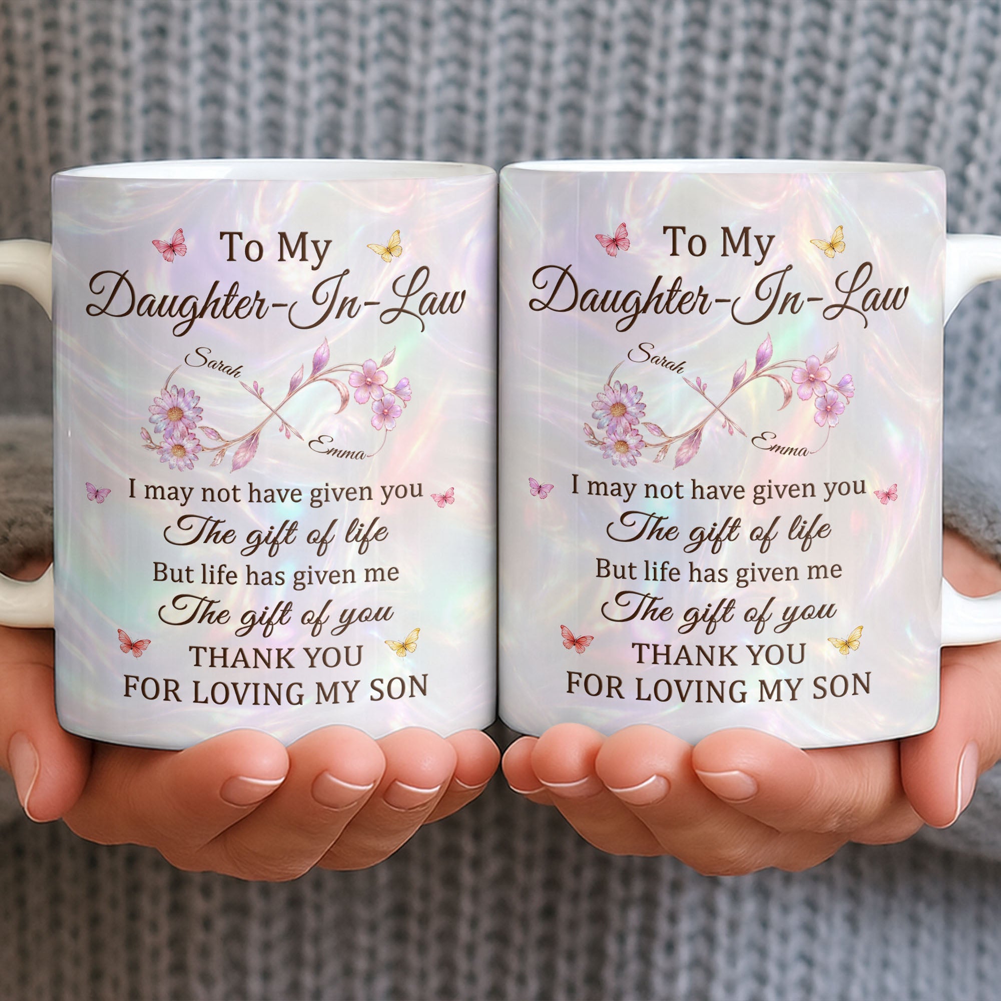 Personalized Infinity Flower Coffee Mug Custom Gift for Daughter-In-Law Edge-to-edge Mug GradoCreations