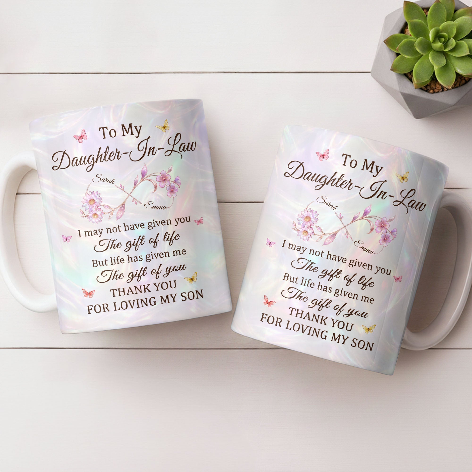 Personalized Infinity Flower Coffee Mug Custom Gift for Daughter-In-Law Edge-to-edge Mug GradoCreations