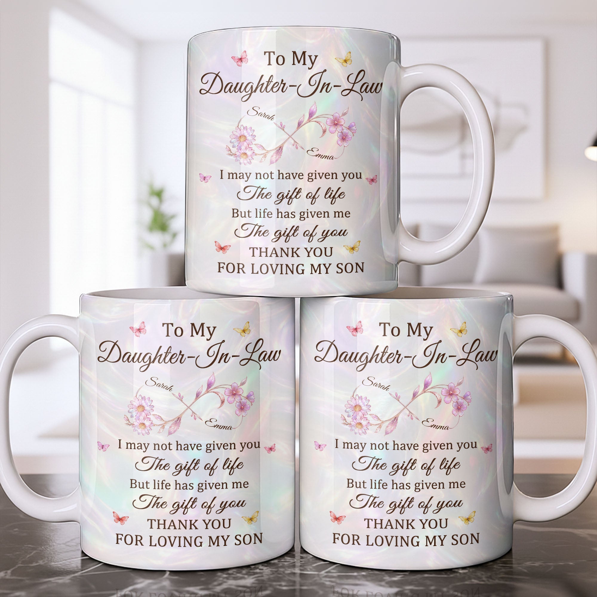 Personalized Infinity Flower Coffee Mug Custom Gift for Daughter-In-Law Edge-to-edge Mug GradoCreations