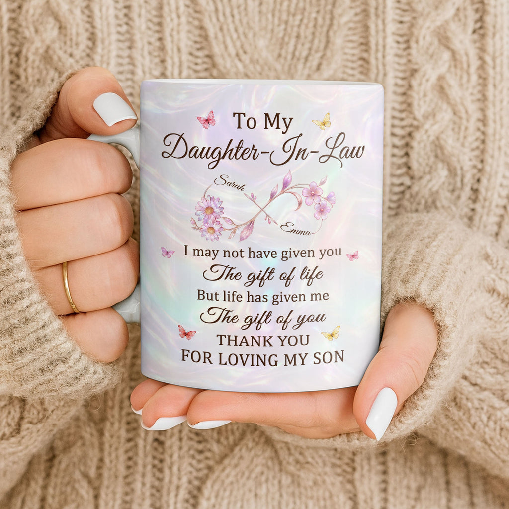 Personalized Infinity Flower Coffee Mug Custom Gift for Daughter-In-Law Edge-to-edge Mug GradoCreations