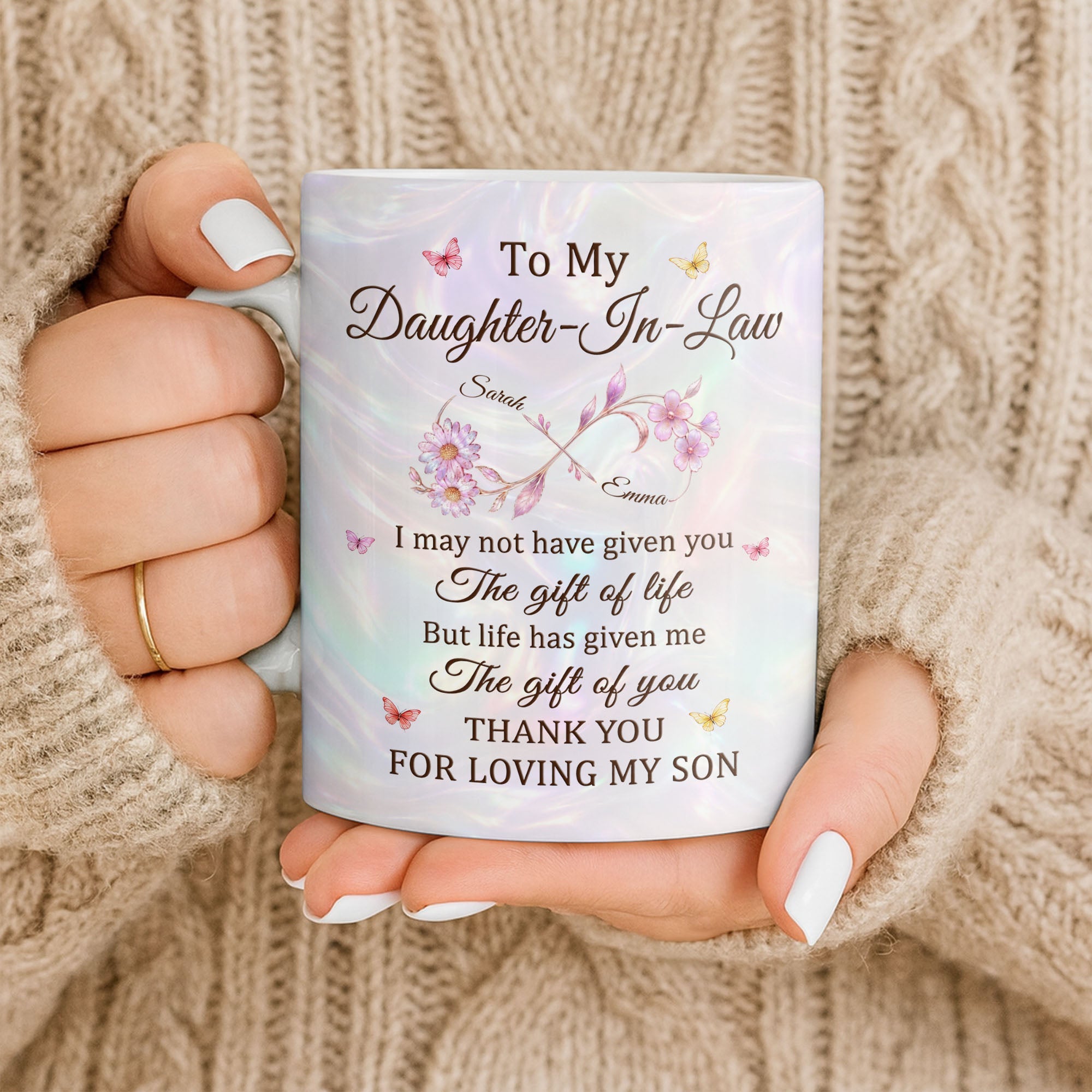 Personalized Infinity Flower Coffee Mug Custom Gift for Daughter-In-Law Edge-to-edge Mug GradoCreations