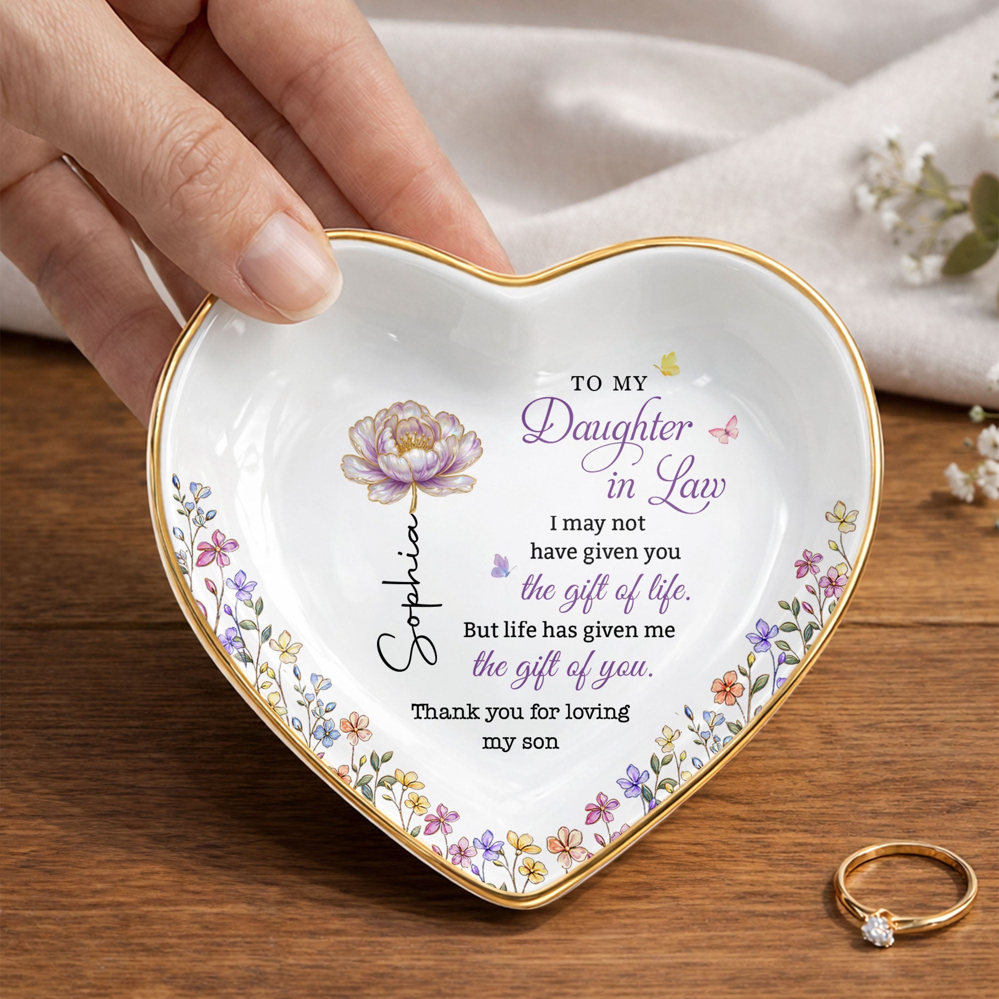 Personalized Heart Jewelry Dish Custom Name Gift for Daughter-in-Law Heart Jewelry Dish GradoCreations