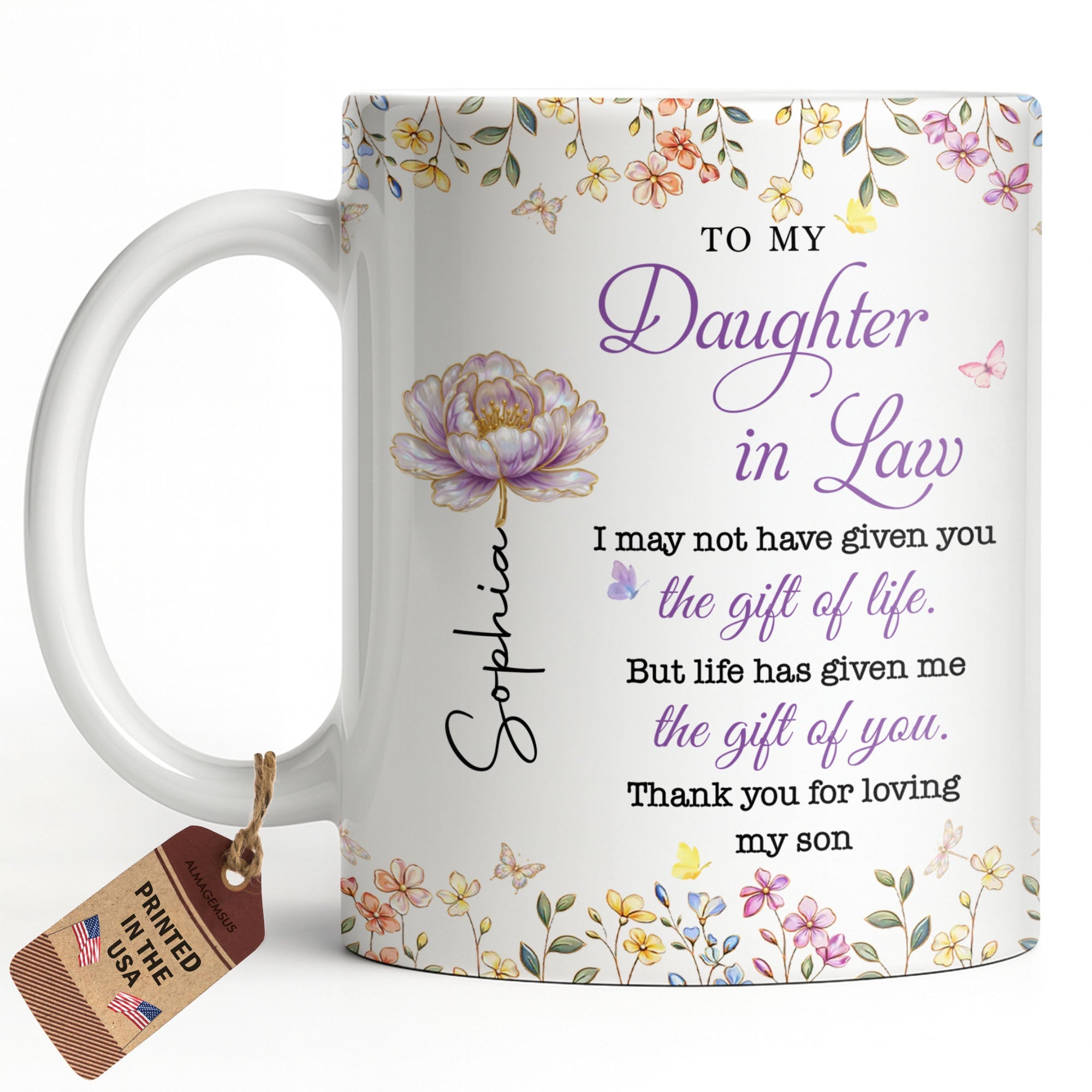 Personalized Coffee Mug Custom Floral Gift for Daughter-in-Law Edge-to-edge Mug GradoCreations