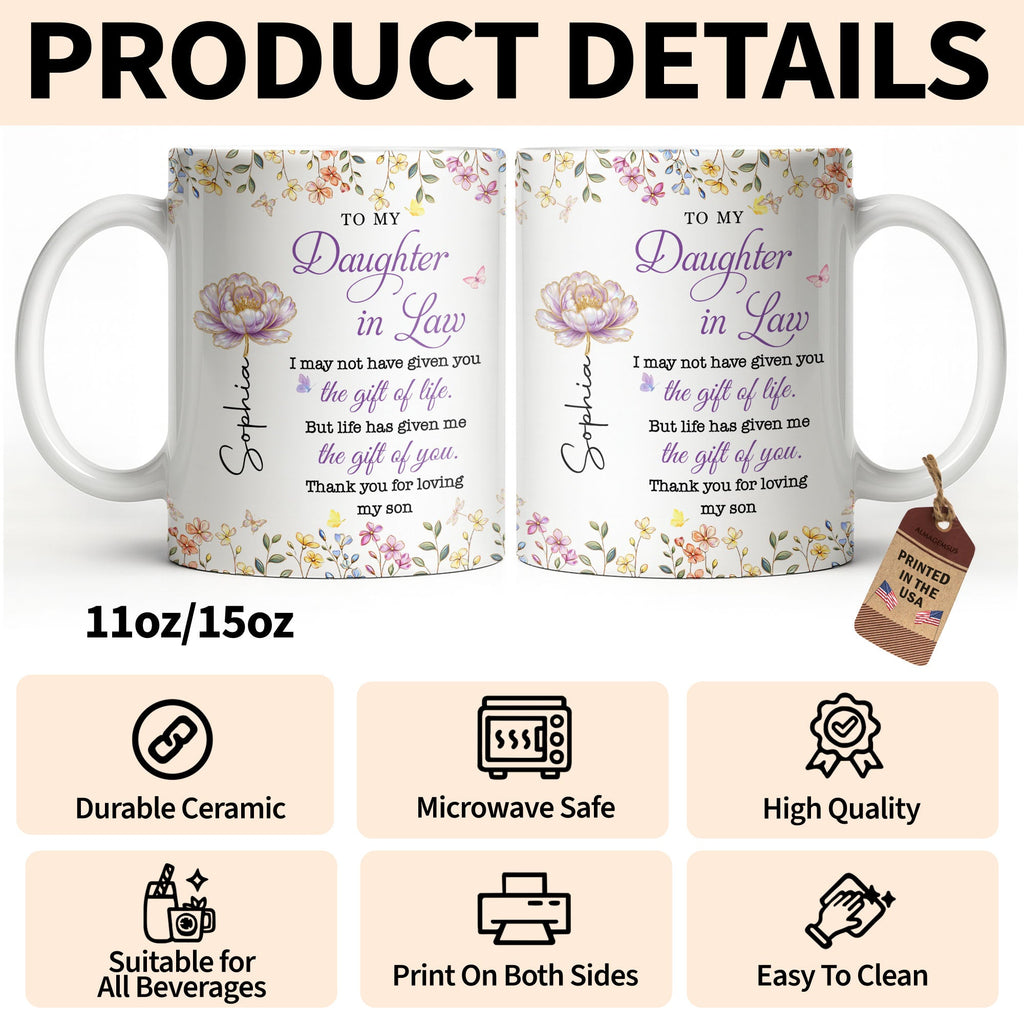 Personalized Coffee Mug Custom Floral Gift for Daughter-in-Law Edge-to-edge Mug GradoCreations
