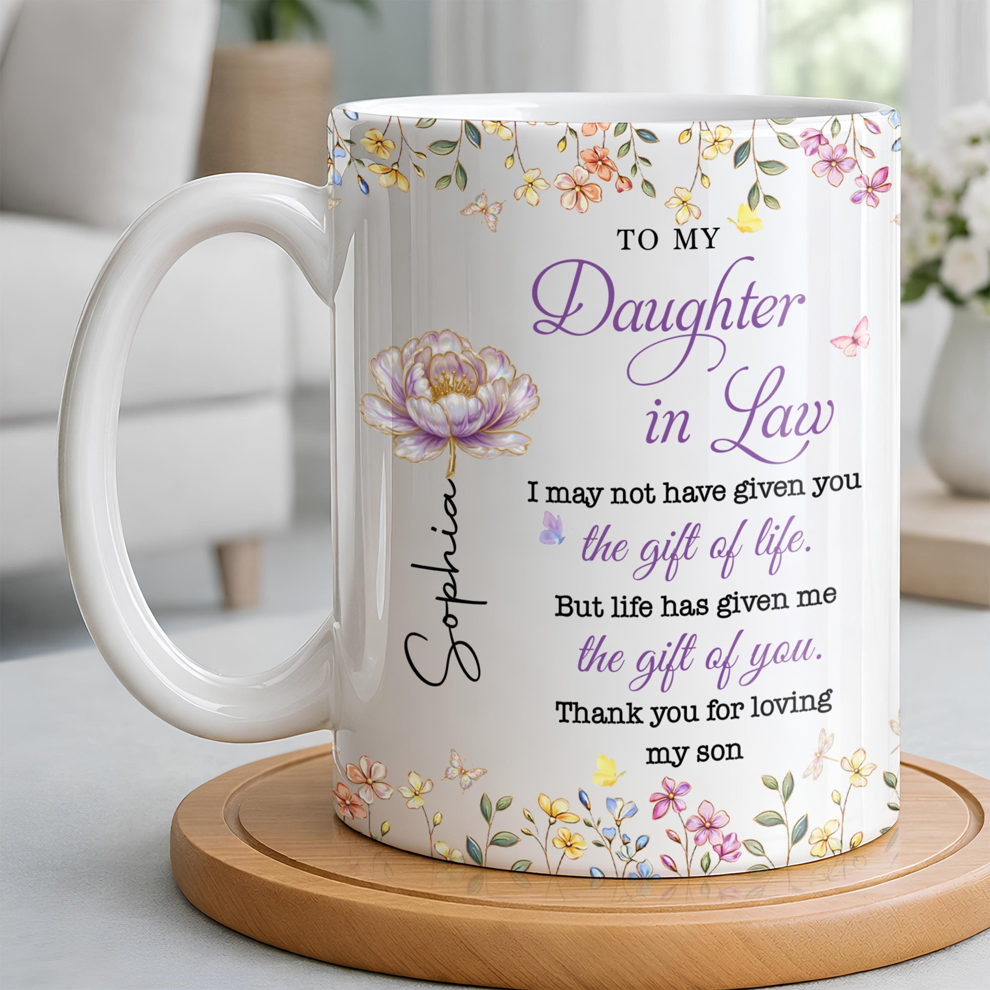 Personalized Coffee Mug Custom Floral Gift for Daughter-in-Law Edge-to-edge Mug GradoCreations