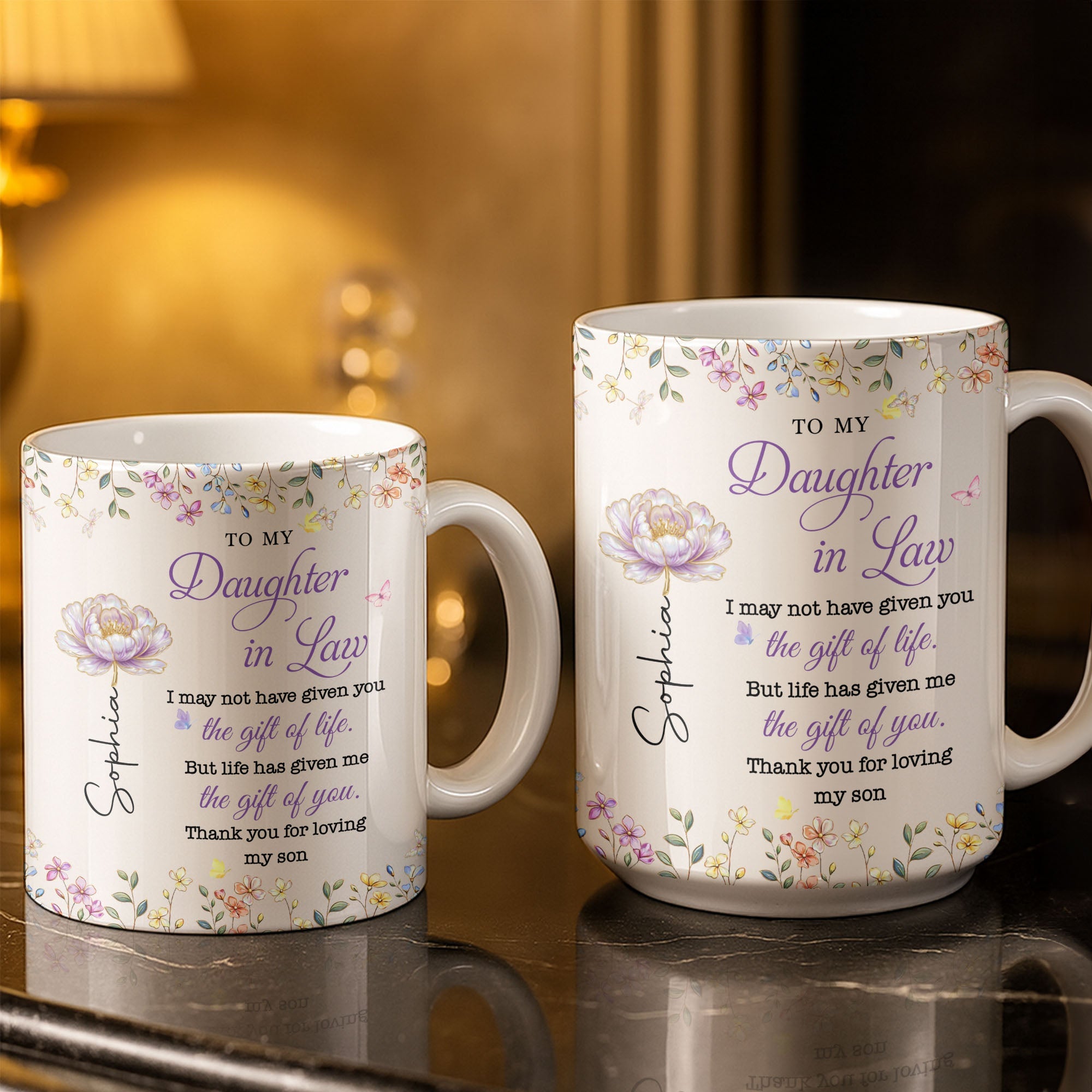 Personalized Coffee Mug Custom Floral Gift for Daughter-in-Law Edge-to-edge Mug GradoCreations