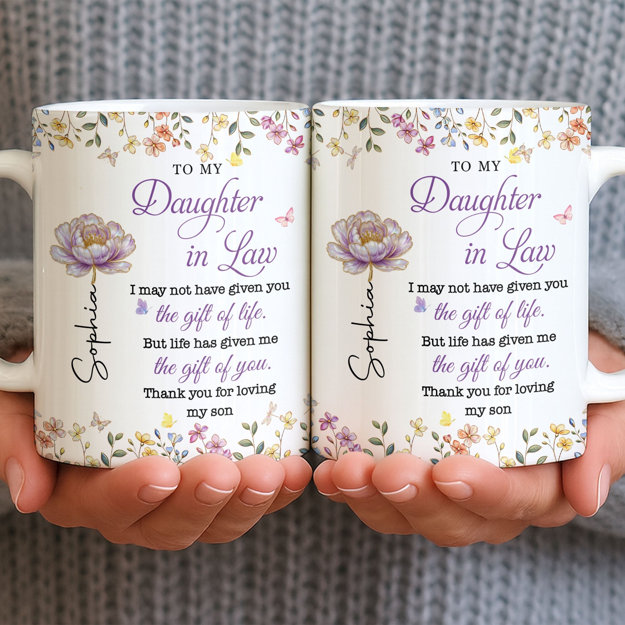 Personalized Coffee Mug Custom Floral Gift for Daughter-in-Law Edge-to-edge Mug GradoCreations