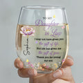 Personalized Stemless Wine Glass Custom Birth Month Flowers Gift for Daughter-in-Law Wine Glasses GradoCreations