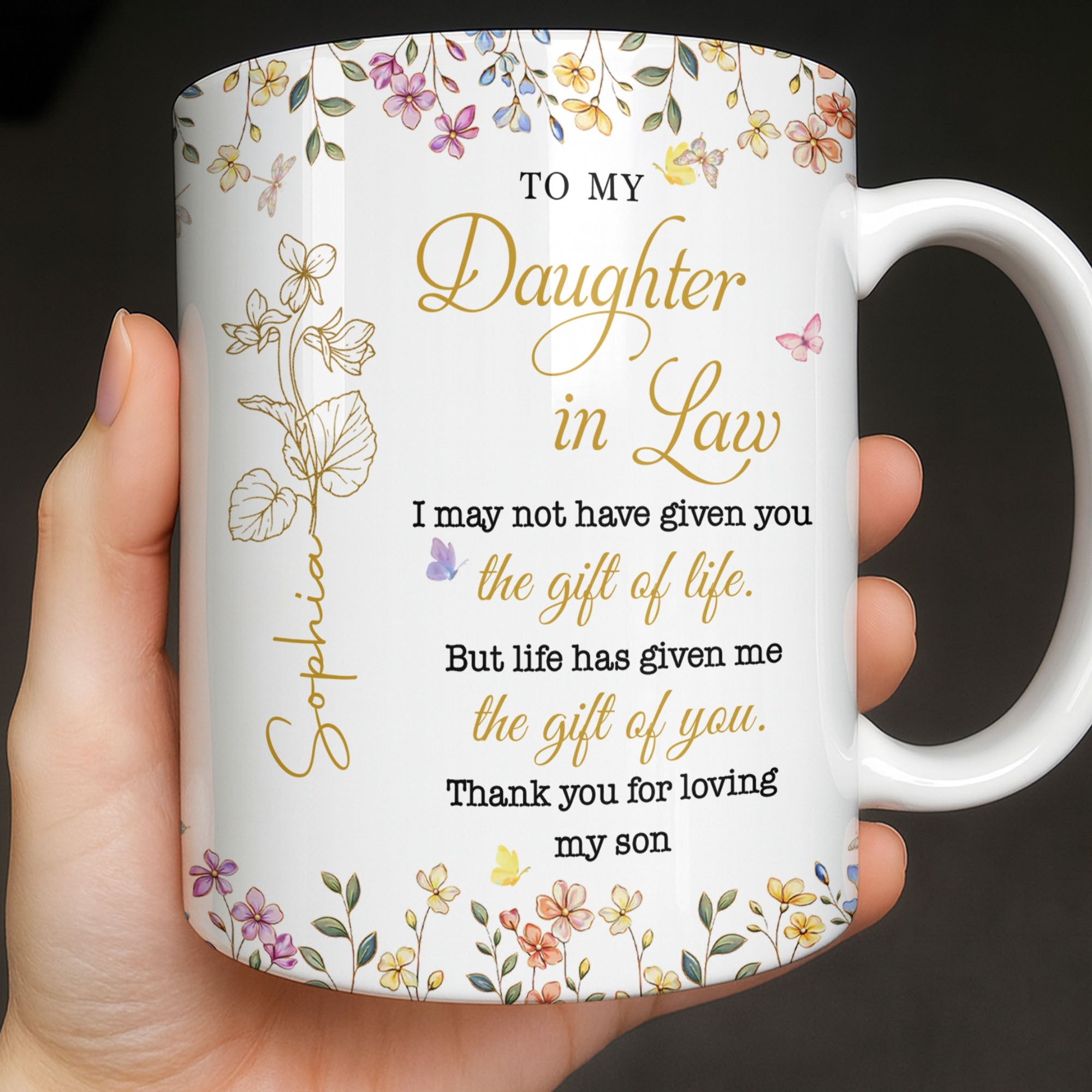 Personalized Floral Coffee Mug Custom Gift for Daughter-in-Law Edge-to-edge Mug GradoCreations