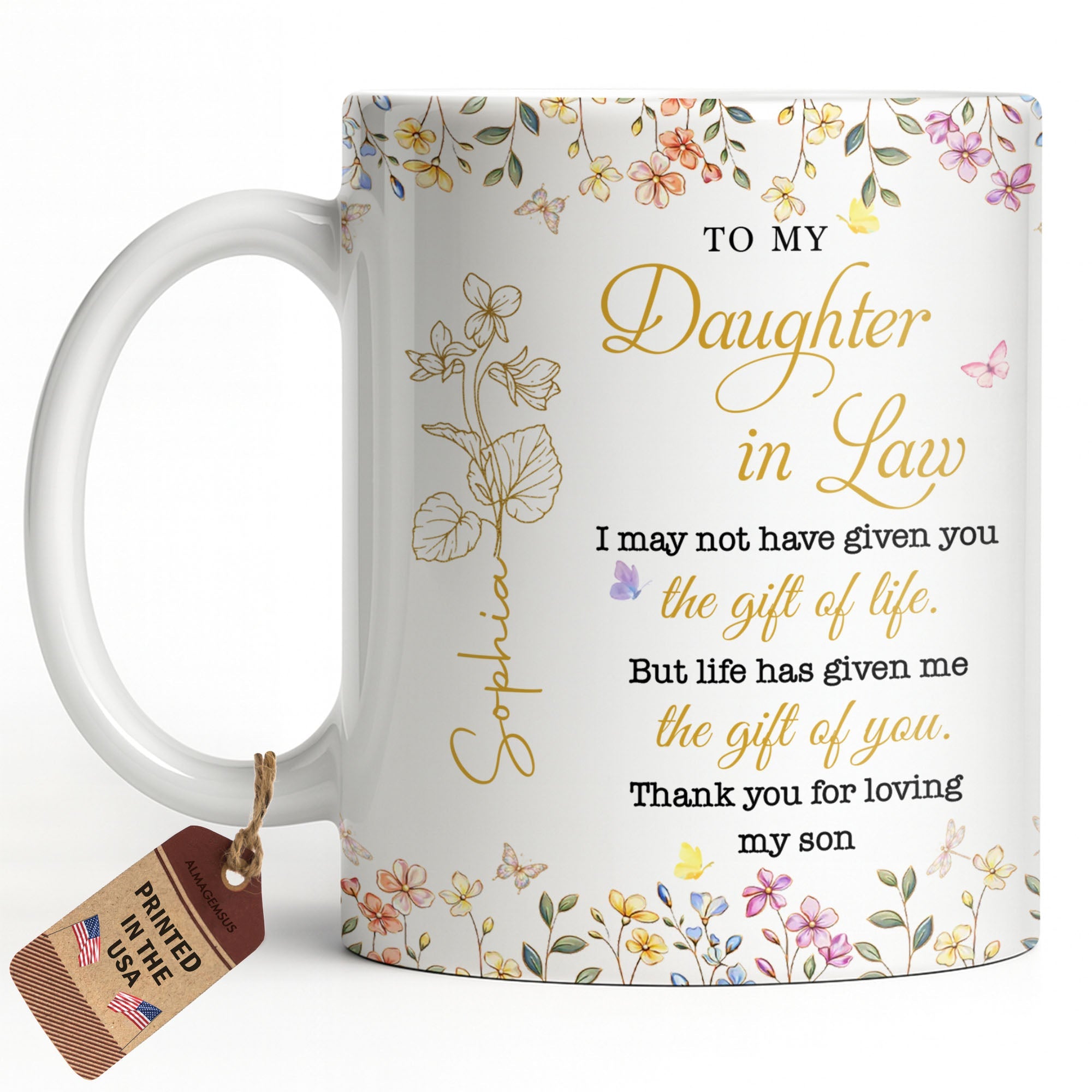 Personalized Floral Coffee Mug Custom Gift for Daughter-in-Law Edge-to-edge Mug GradoCreations
