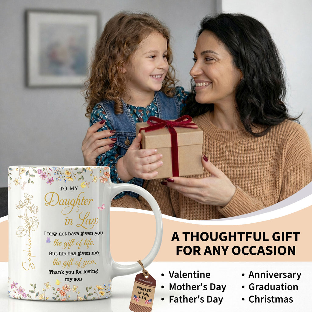 Personalized Floral Coffee Mug Custom Gift for Daughter-in-Law Edge-to-edge Mug GradoCreations