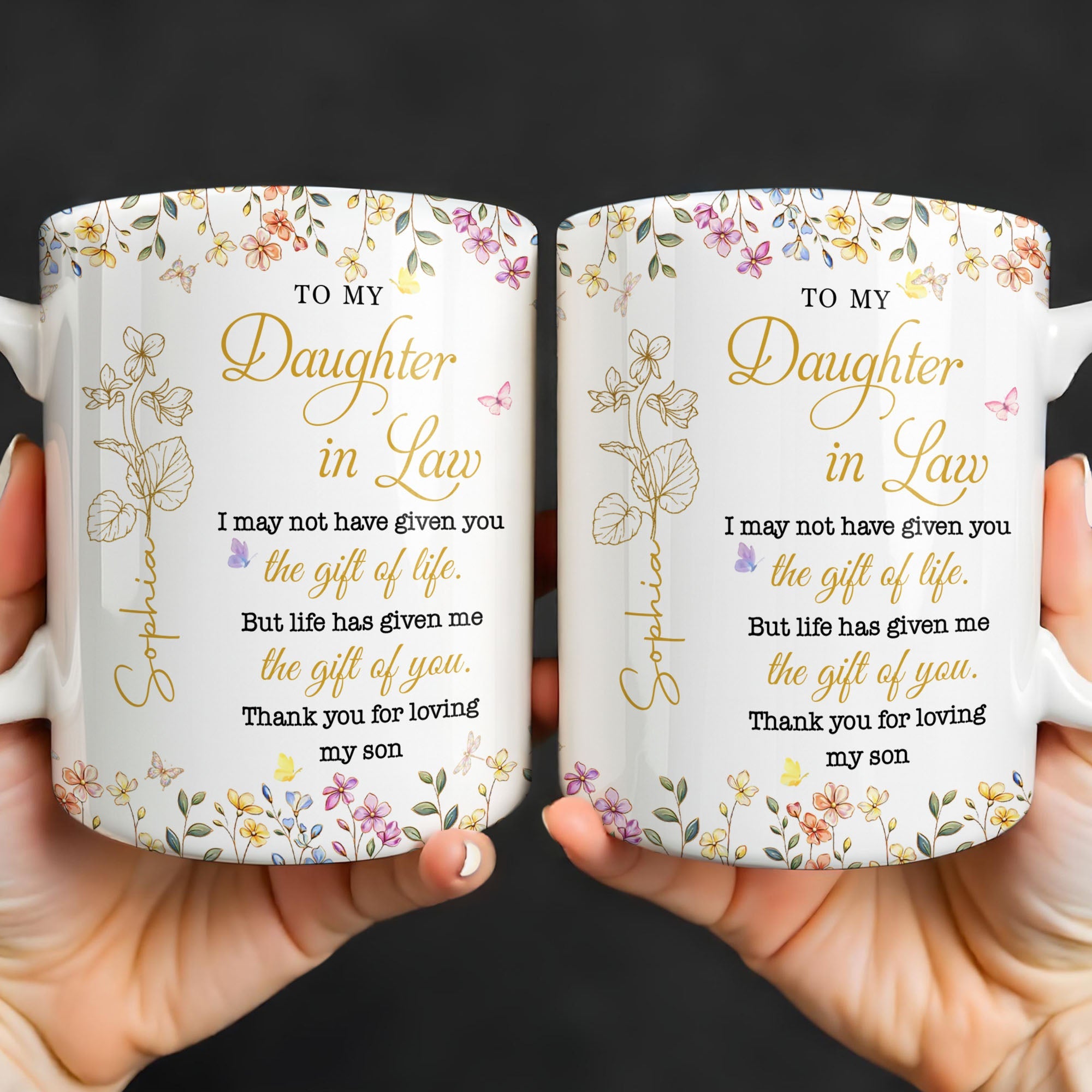 Personalized Floral Coffee Mug Custom Gift for Daughter-in-Law Edge-to-edge Mug GradoCreations