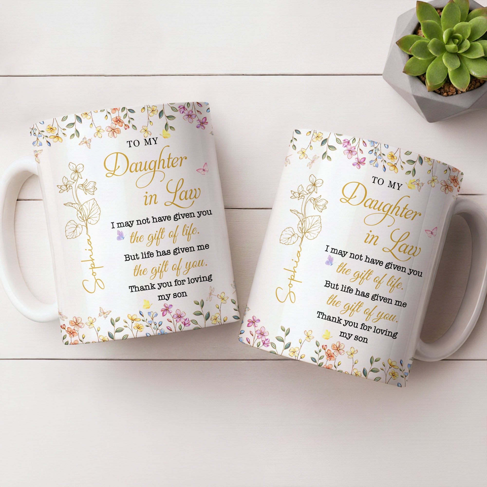 Personalized Floral Coffee Mug Custom Gift for Daughter-in-Law Edge-to-edge Mug GradoCreations