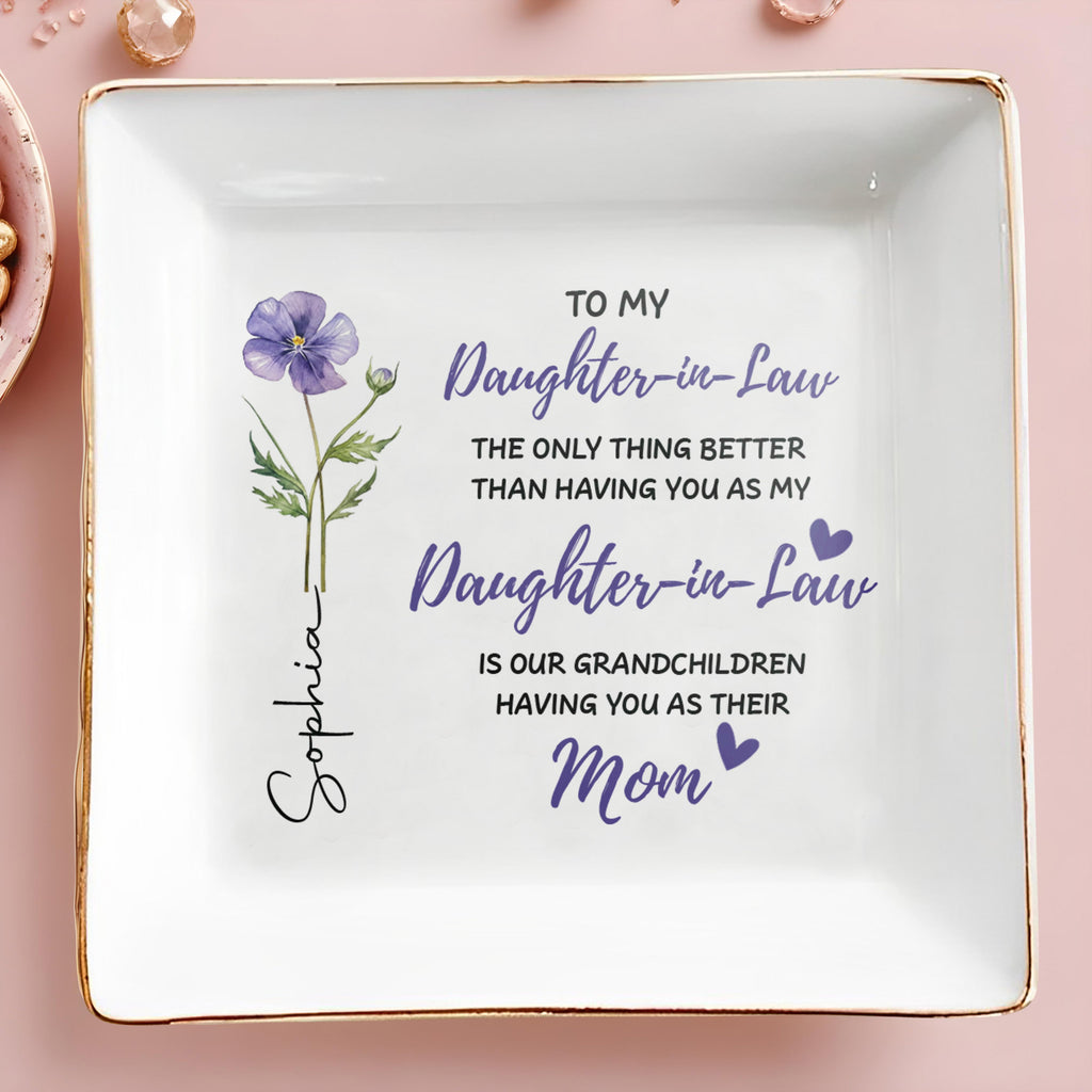 Personalized Floral Jewelry Dish Custom Message for Daughter-in-Law