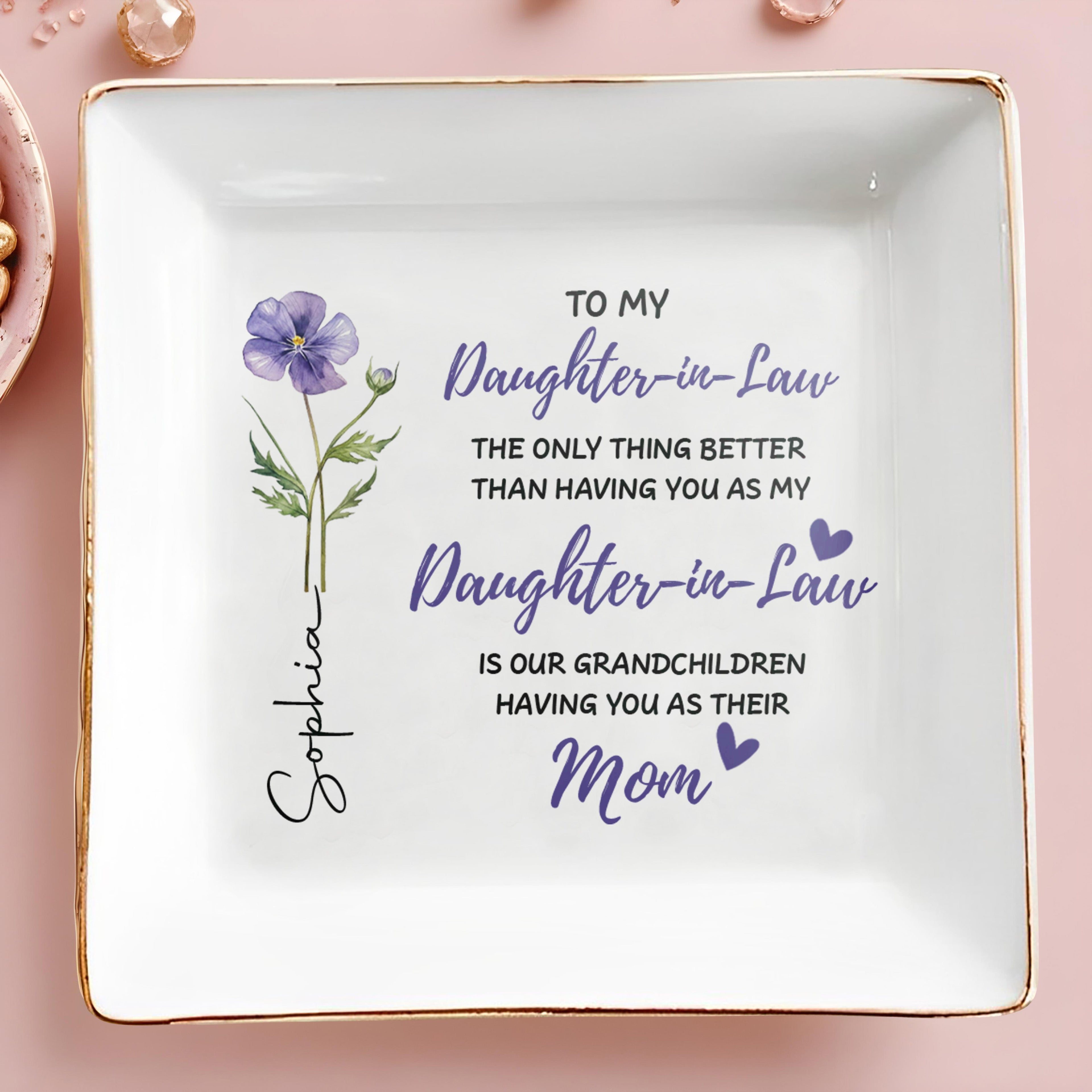 Personalized Floral Jewelry Dish Custom Message for Daughter-in-Law