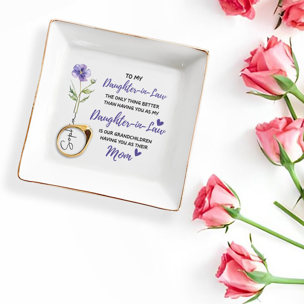 Personalized Floral Jewelry Dish Custom Message for Daughter-in-Law