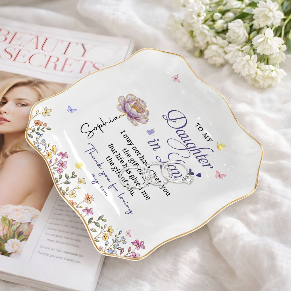 Personalized Lace Jewelry Dish Custom Gift for Daughter-in-Law Lace Square Jewelry Dish GradoCreations