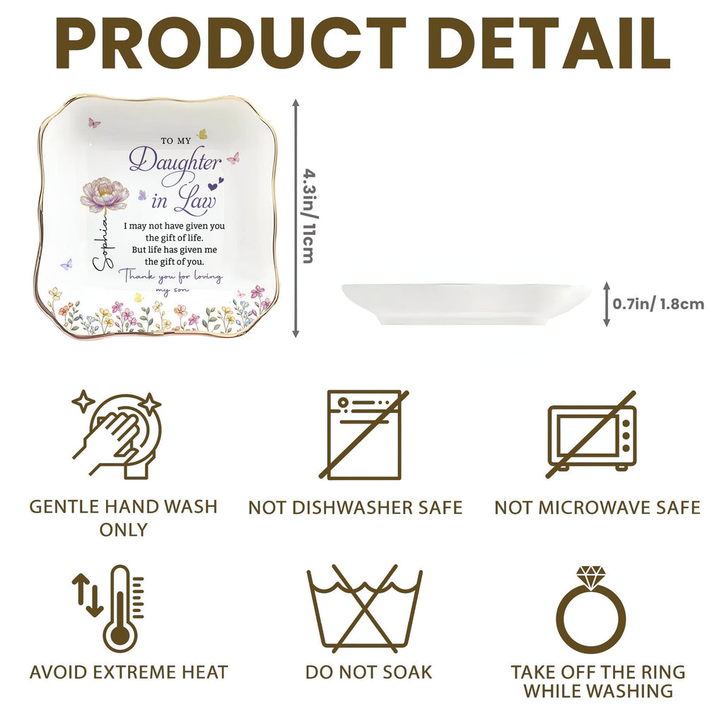 Personalized Lace Jewelry Dish Custom Gift for Daughter-in-Law Lace Square Jewelry Dish GradoCreations