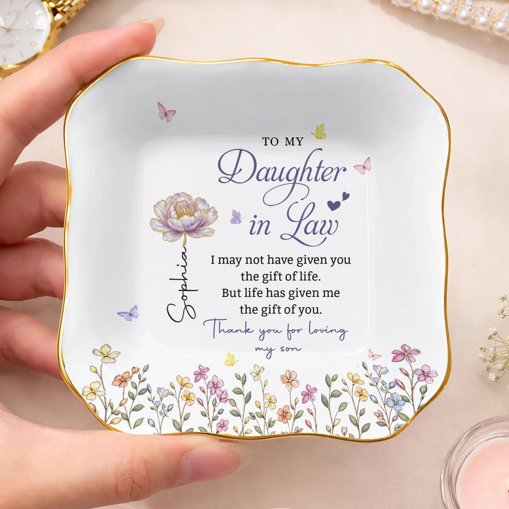 Personalized Lace Jewelry Dish Custom Gift for Daughter-in-Law Lace Square Jewelry Dish GradoCreations