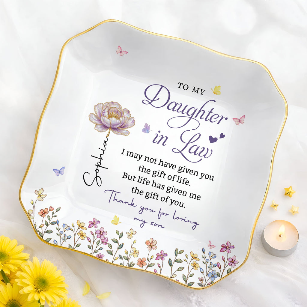 Personalized Lace Jewelry Dish Custom Gift for Daughter-in-Law Lace Square Jewelry Dish GradoCreations