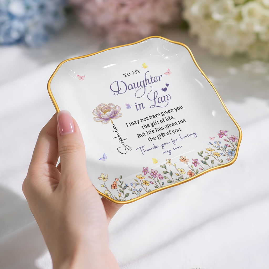 Personalized Lace Jewelry Dish Custom Gift for Daughter-in-Law Lace Square Jewelry Dish GradoCreations