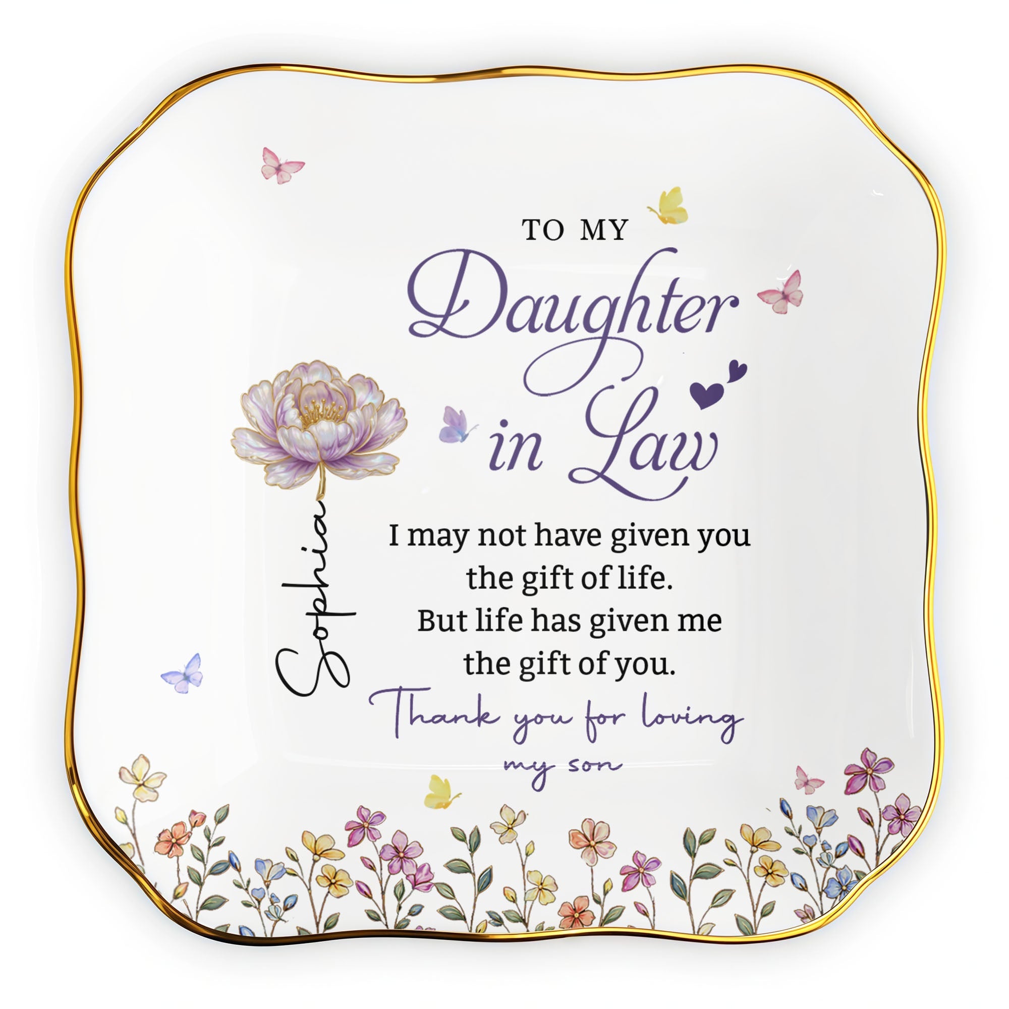 Personalized Lace Jewelry Dish Custom Gift for Daughter-in-Law Lace Square Jewelry Dish GradoCreations