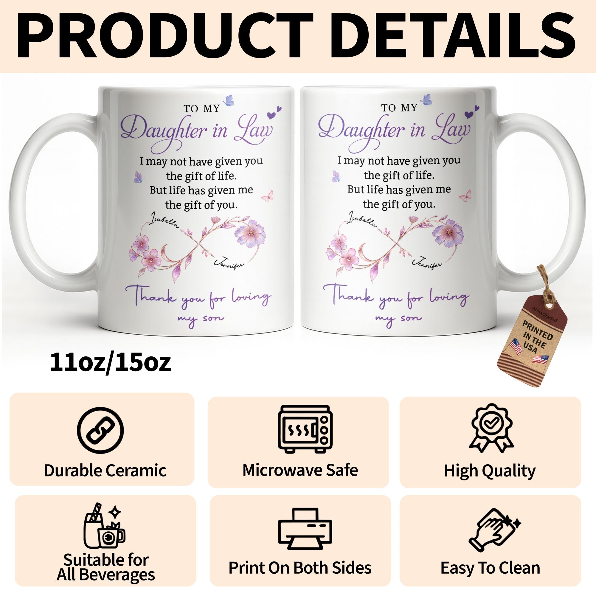 Personalized Custom Coffee Mug with Birth Month Flowers Gift for Daughter-in-Law Edge-to-edge Mug GradoCreations