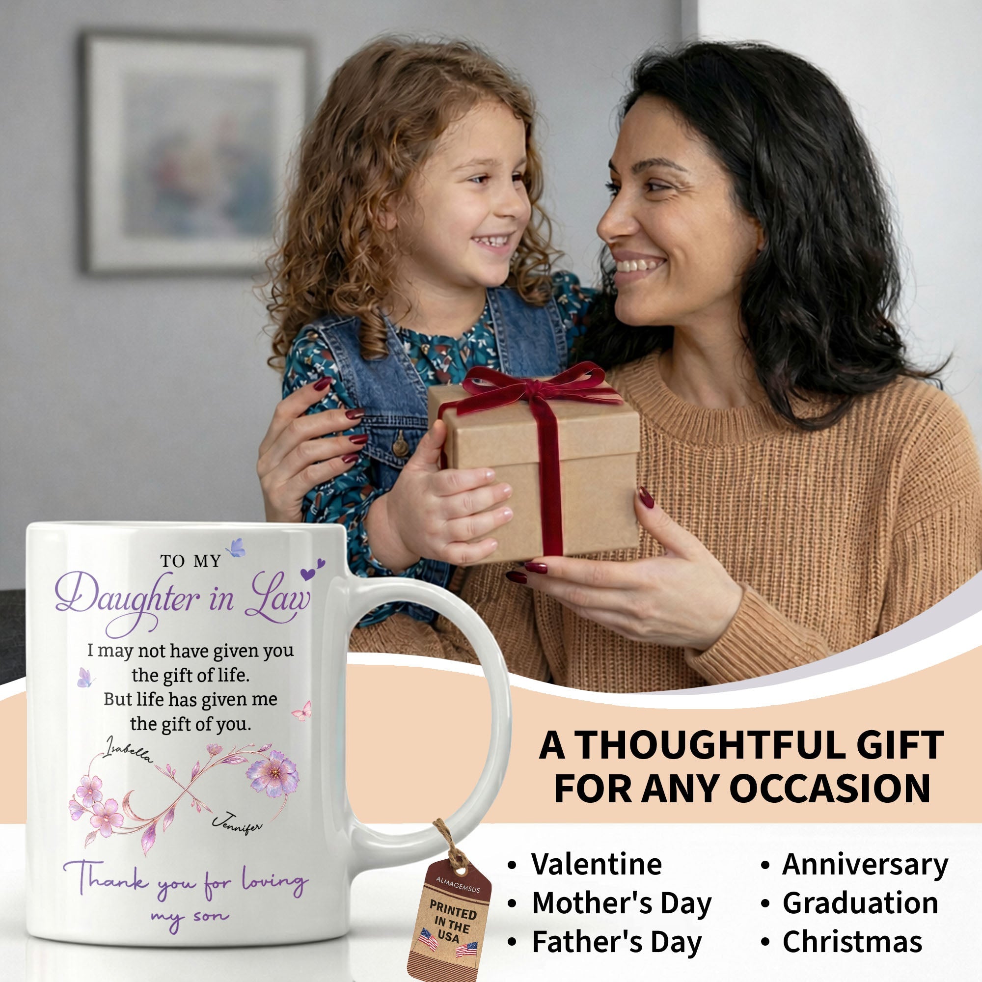Personalized Custom Coffee Mug with Birth Month Flowers Gift for Daughter-in-Law Edge-to-edge Mug GradoCreations