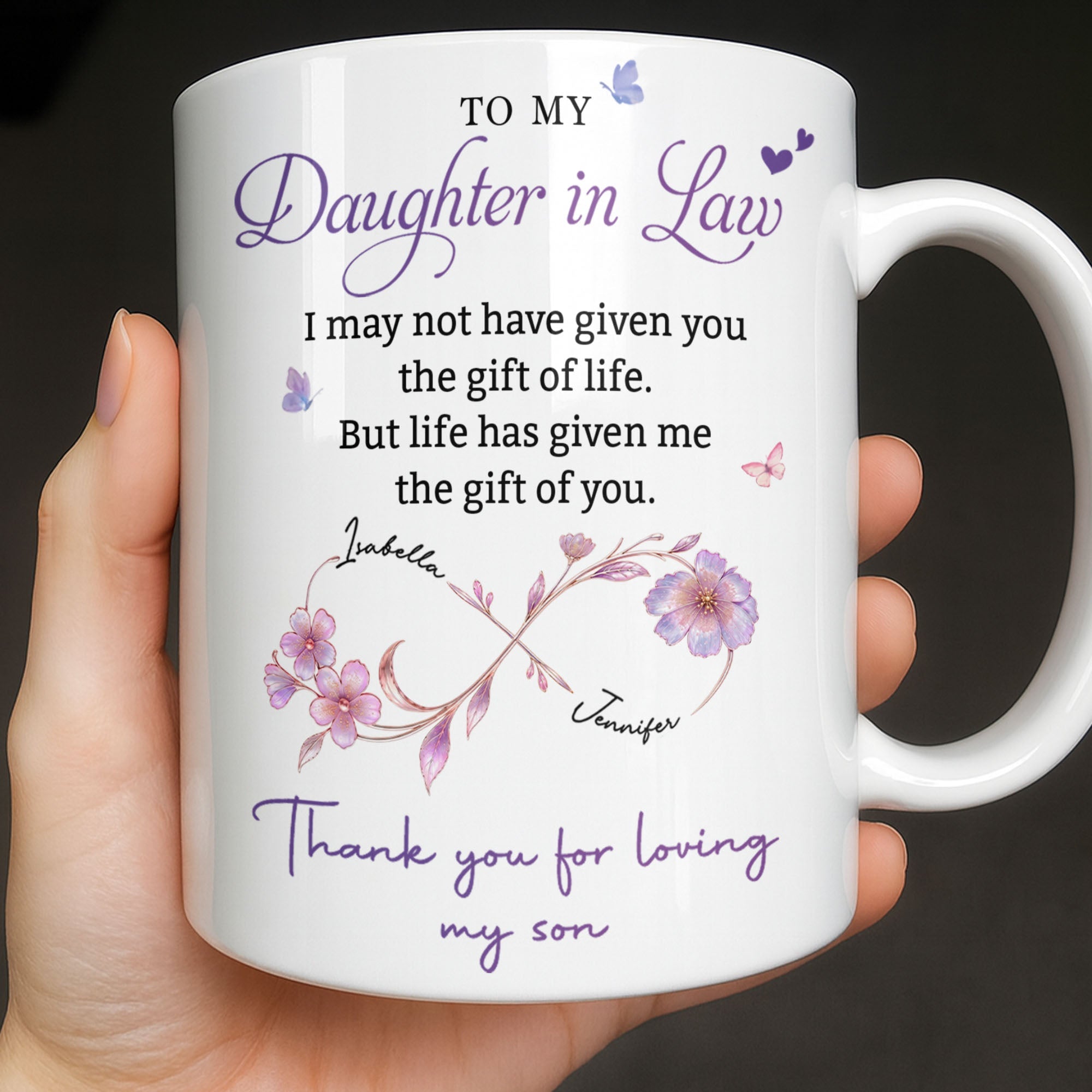 Personalized Custom Coffee Mug with Birth Month Flowers Gift for Daughter-in-Law Edge-to-edge Mug GradoCreations