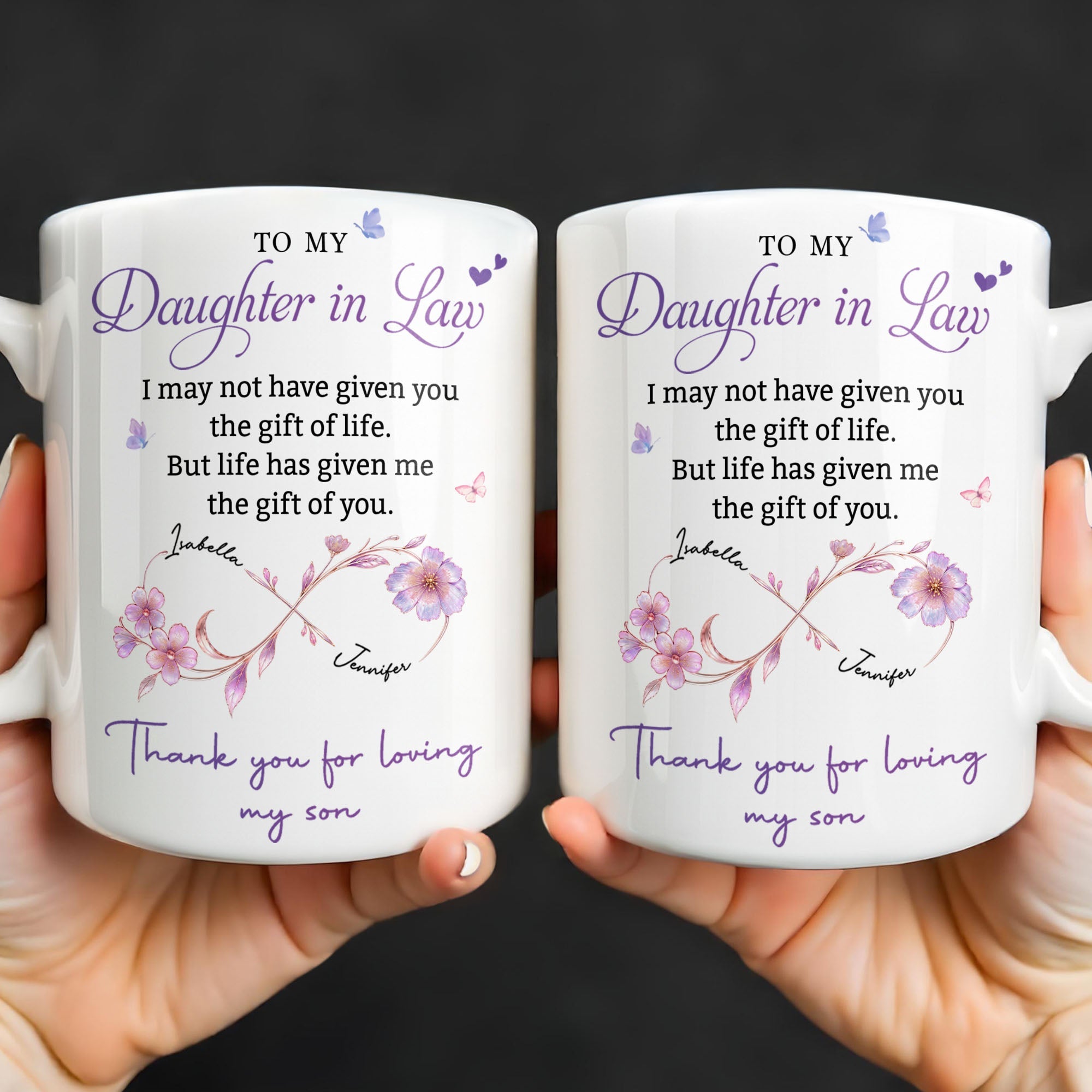 Personalized Custom Coffee Mug with Birth Month Flowers Gift for Daughter-in-Law Edge-to-edge Mug GradoCreations