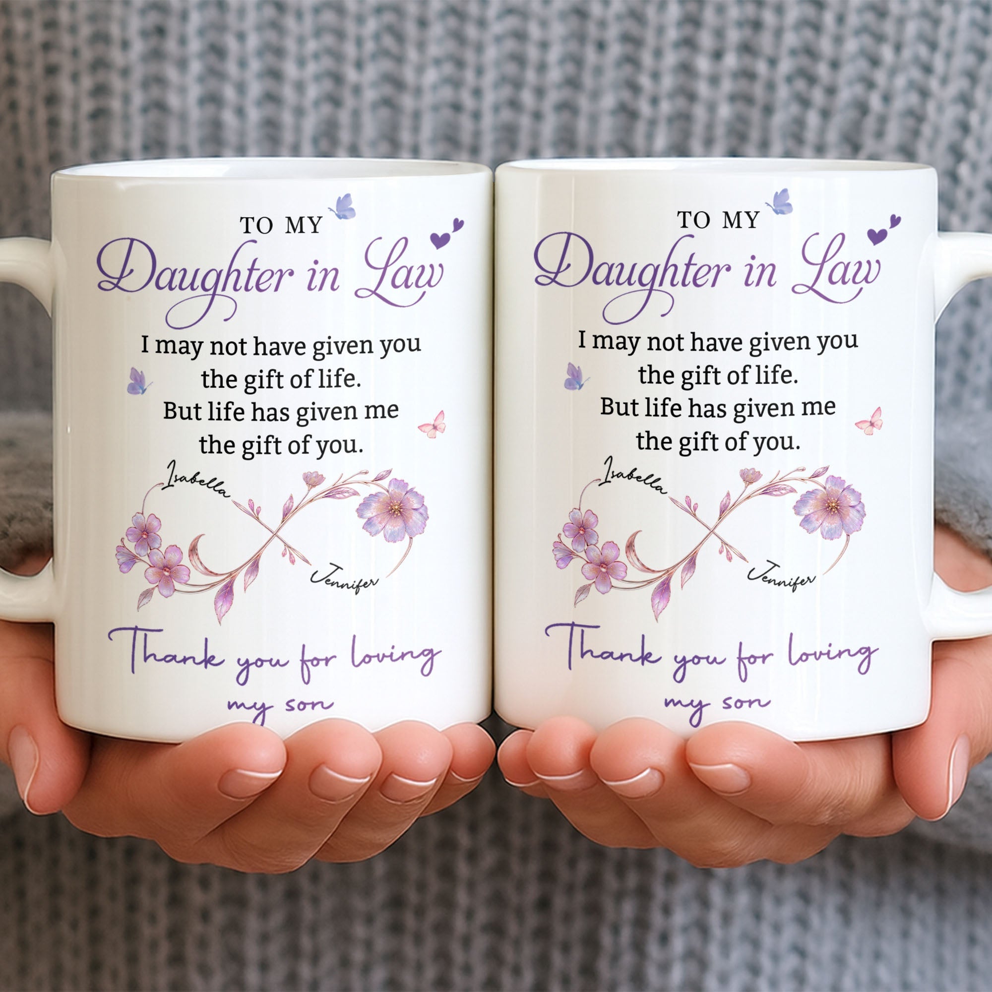 Personalized Custom Coffee Mug with Birth Month Flowers Gift for Daughter-in-Law Edge-to-edge Mug GradoCreations