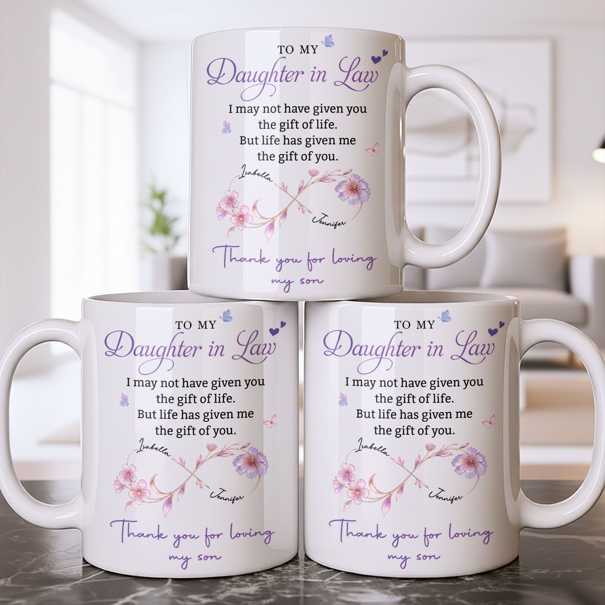 Personalized Custom Coffee Mug with Birth Month Flowers Gift for Daughter-in-Law Edge-to-edge Mug GradoCreations