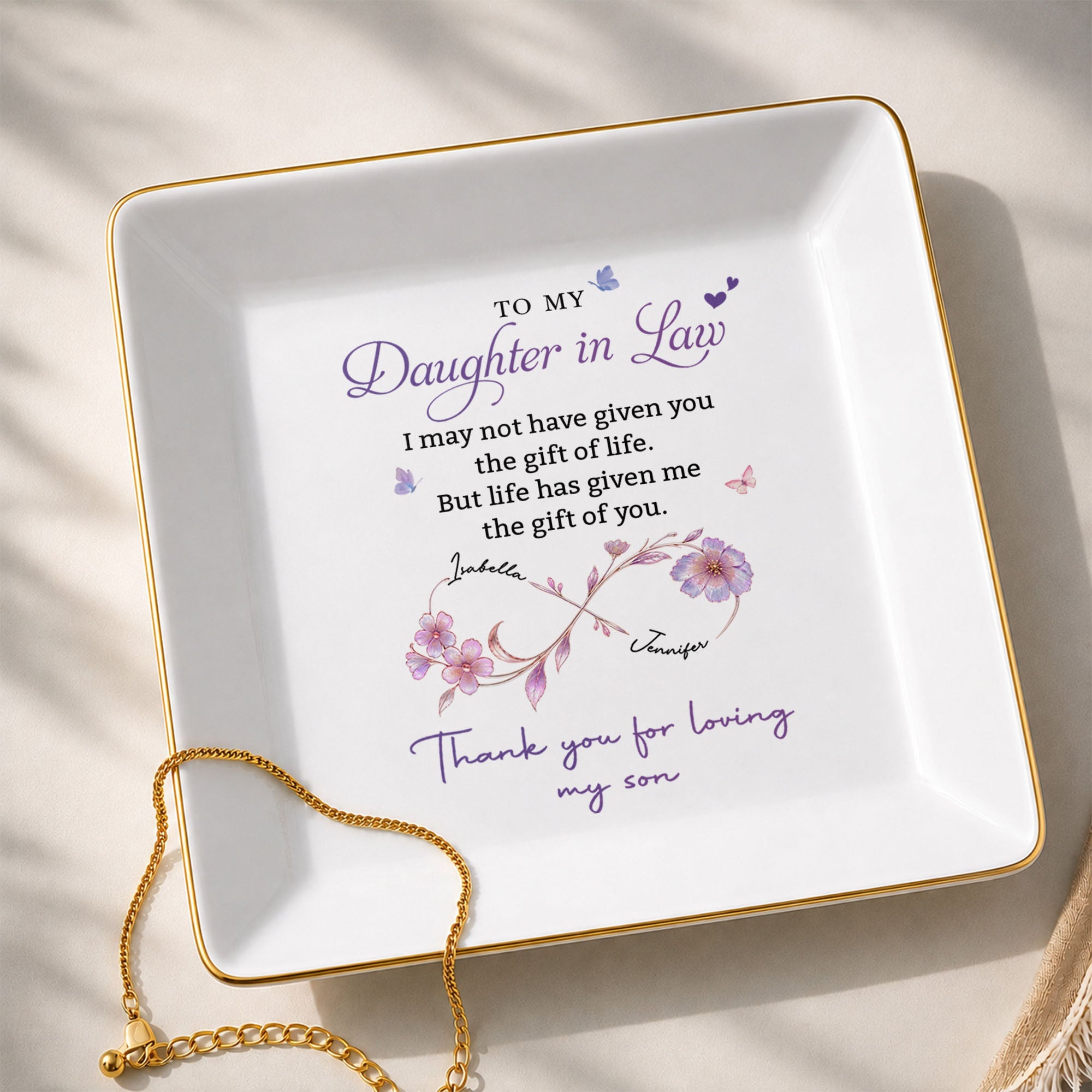 Personalized Ceramic Jewelry Dish Custom Gift for Daughter-in-Law
