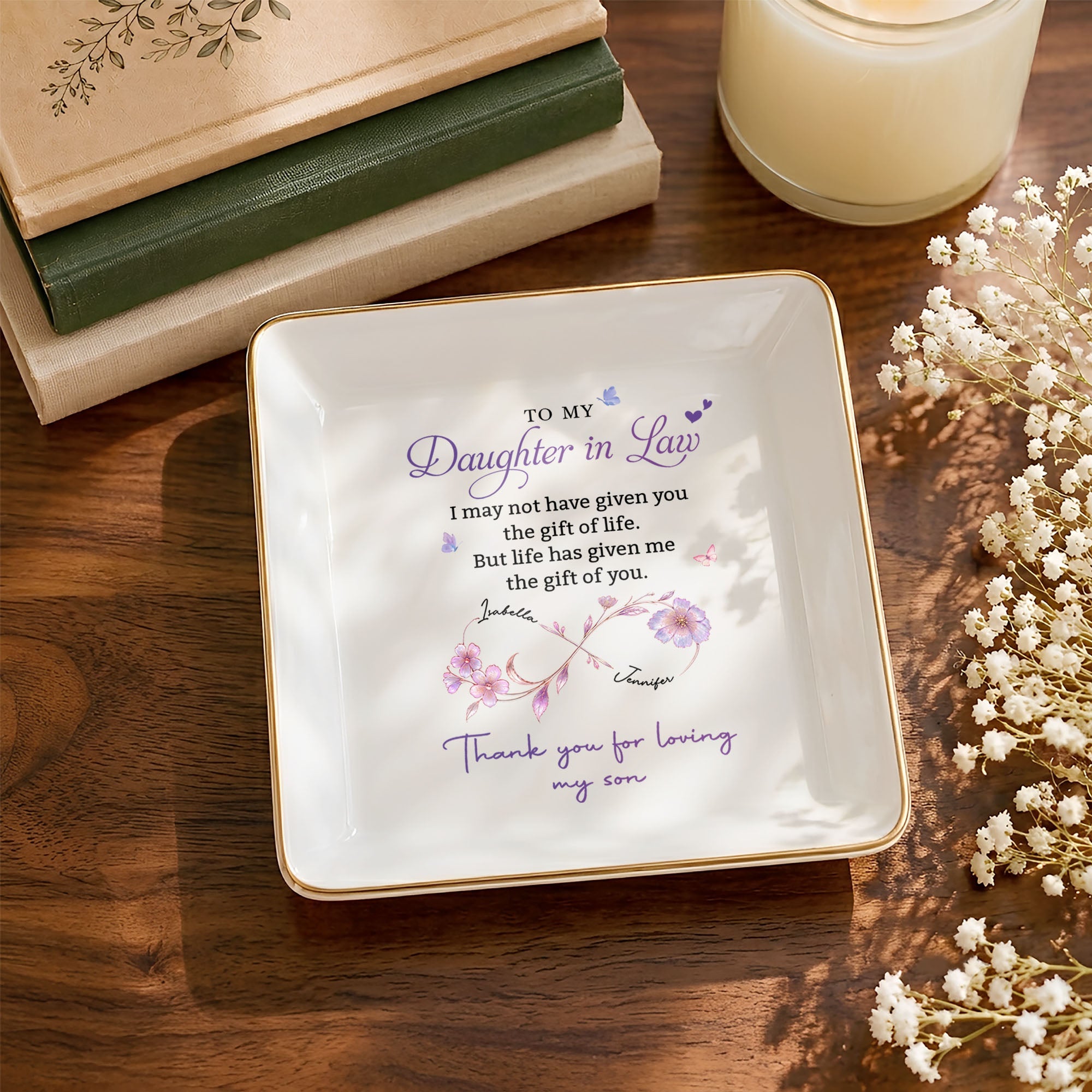 Personalized Ceramic Jewelry Dish Custom Gift for Daughter-in-Law