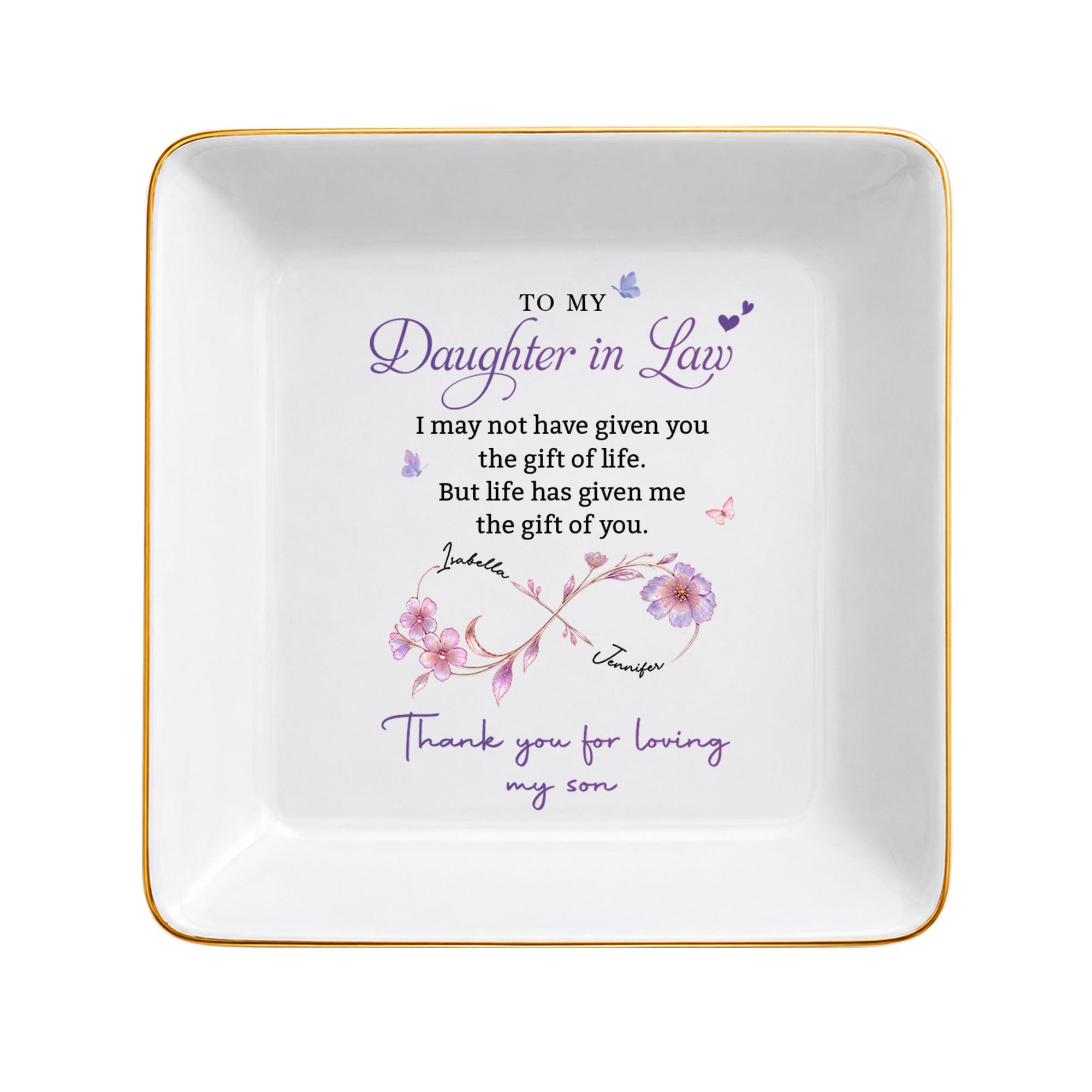Personalized Ceramic Jewelry Dish Custom Gift for Daughter-in-Law