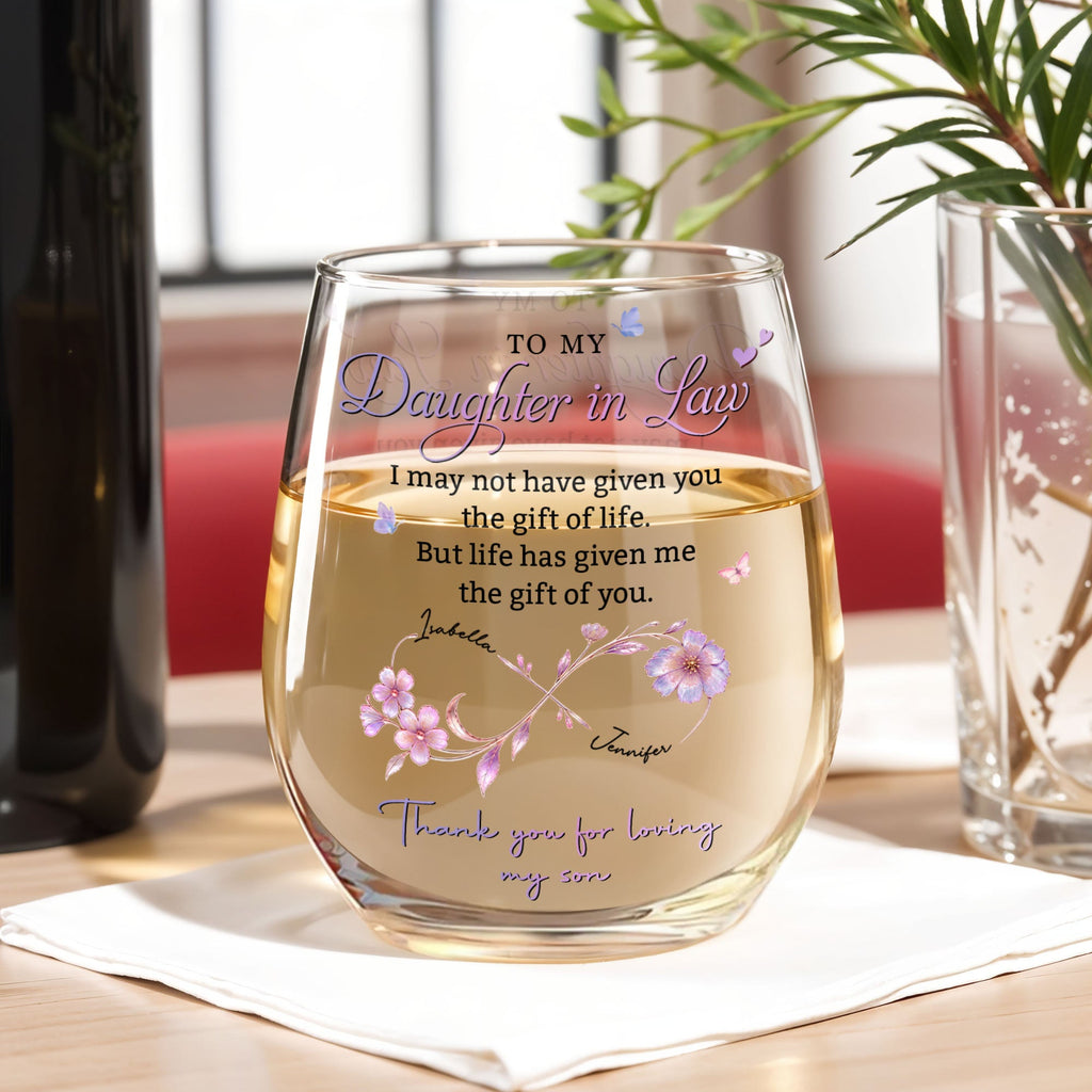 Personalized Stemless Wine Glass Custom Name Gift for Daughter-in-Law