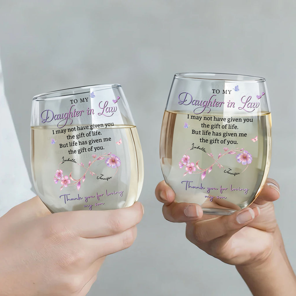 Personalized Stemless Wine Glass Custom Name Gift for Daughter-in-Law