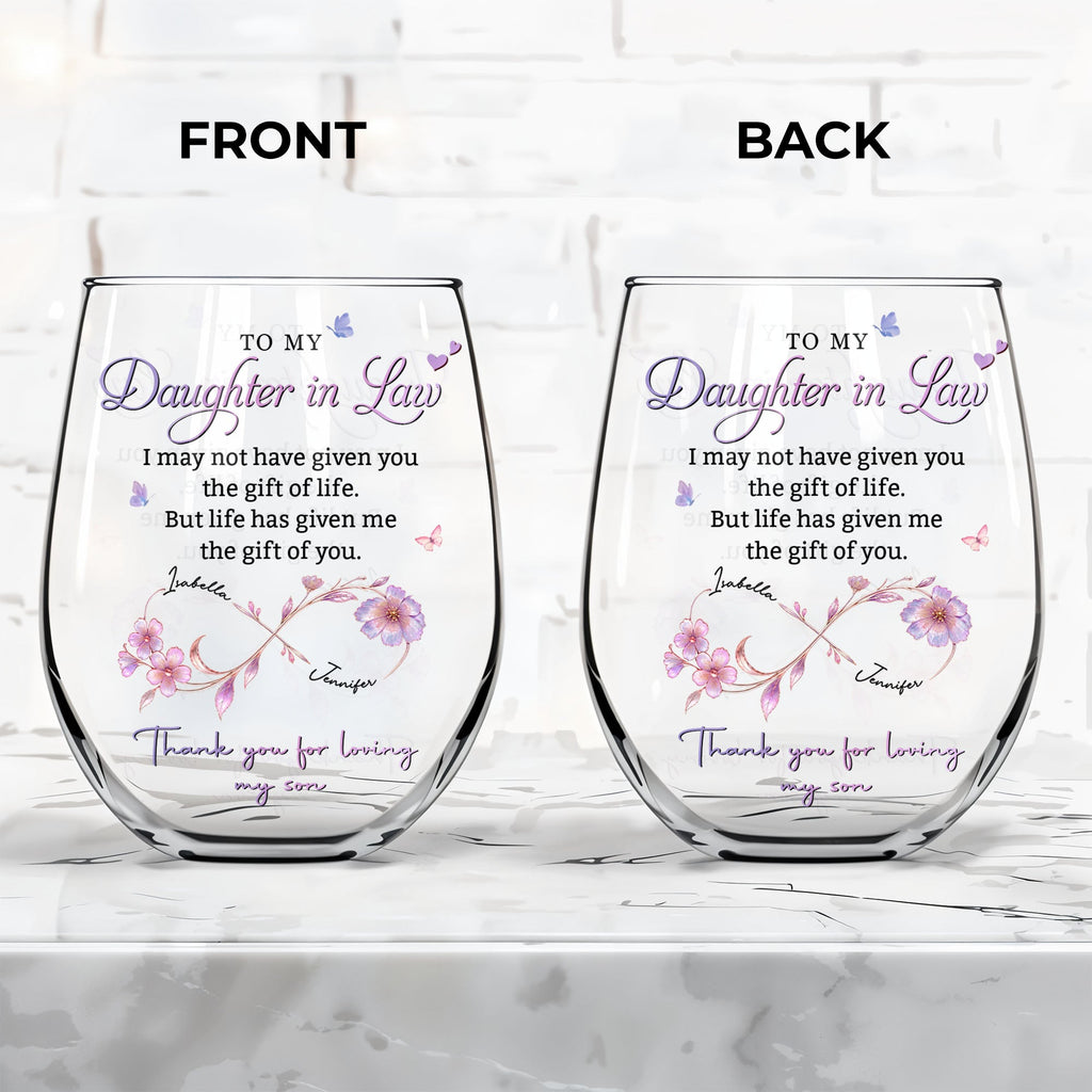Personalized Stemless Wine Glass Custom Name Gift for Daughter-in-Law