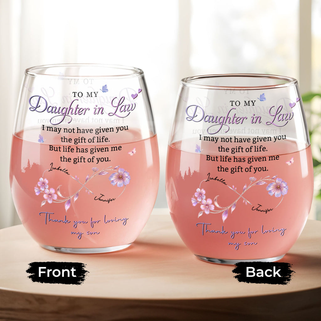 Personalized Stemless Wine Glass Custom Name Gift for Daughter-in-Law