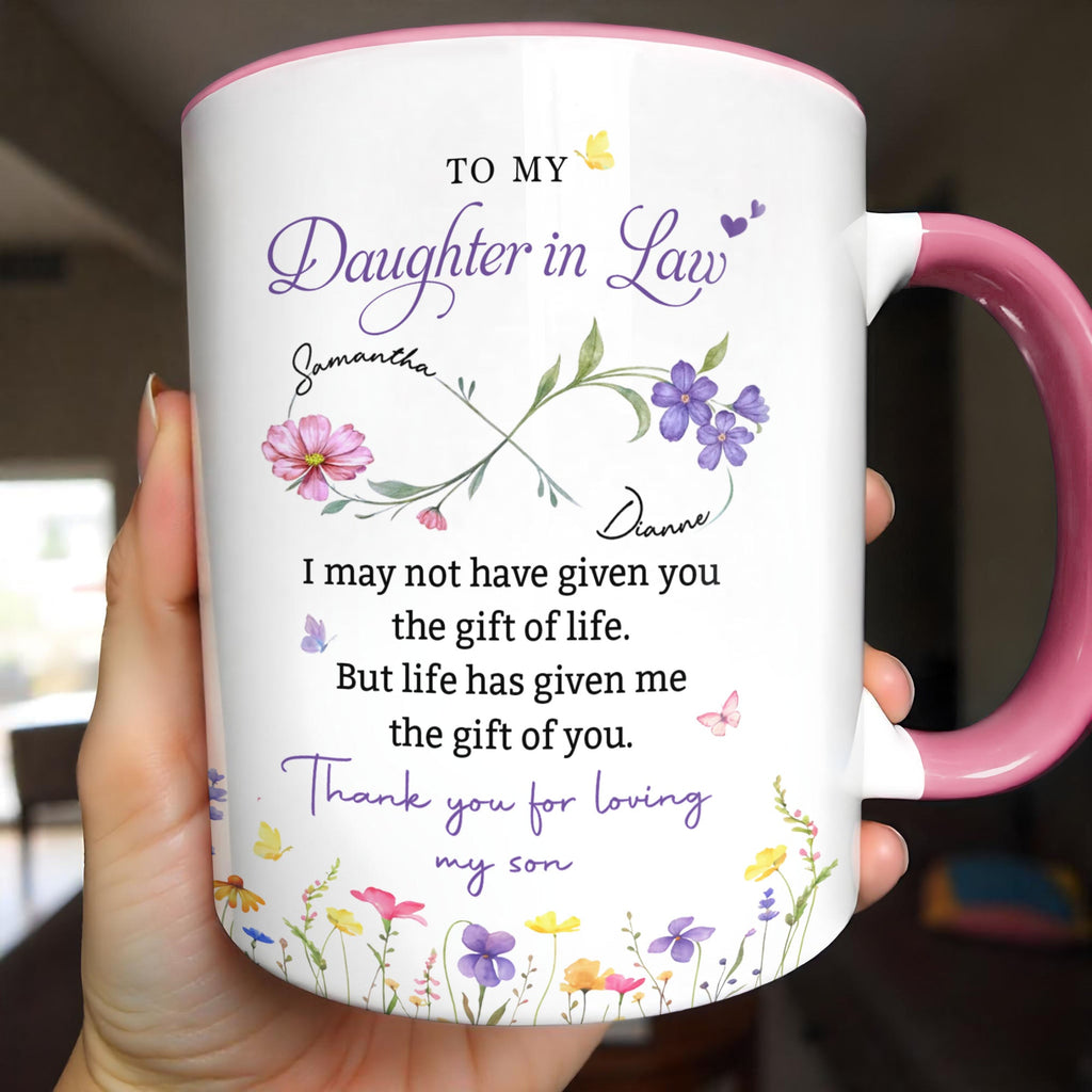 Personalized Floral Accent Mug Custom Gift for Daughter in Law