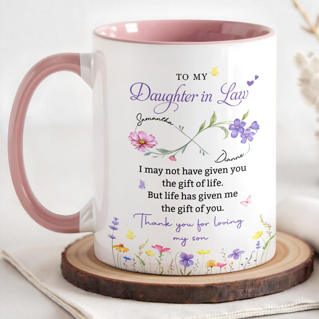 Personalized Floral Accent Mug Custom Gift for Daughter in Law