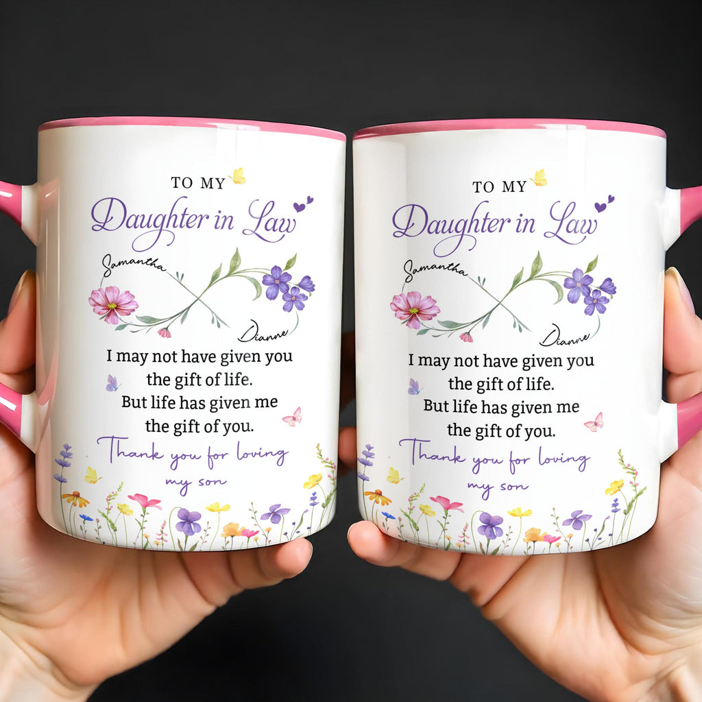 Personalized Floral Accent Mug Custom Gift for Daughter in Law