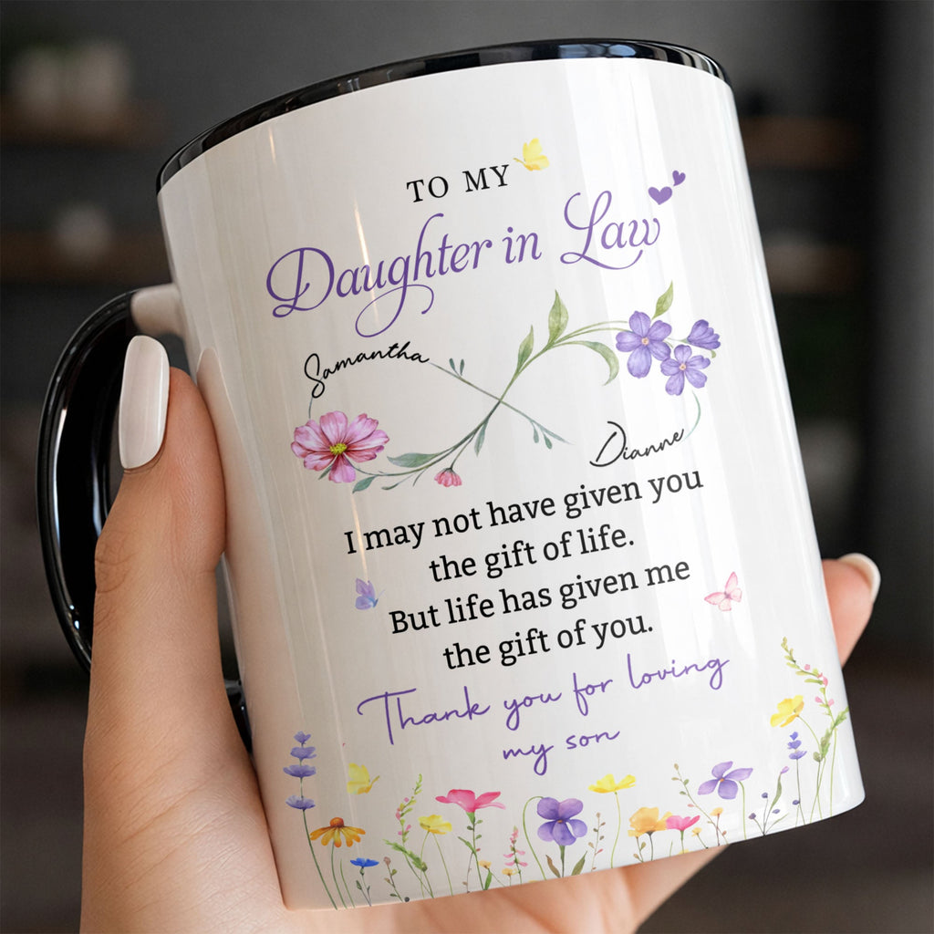Personalized Floral Accent Mug Custom Gift for Daughter in Law