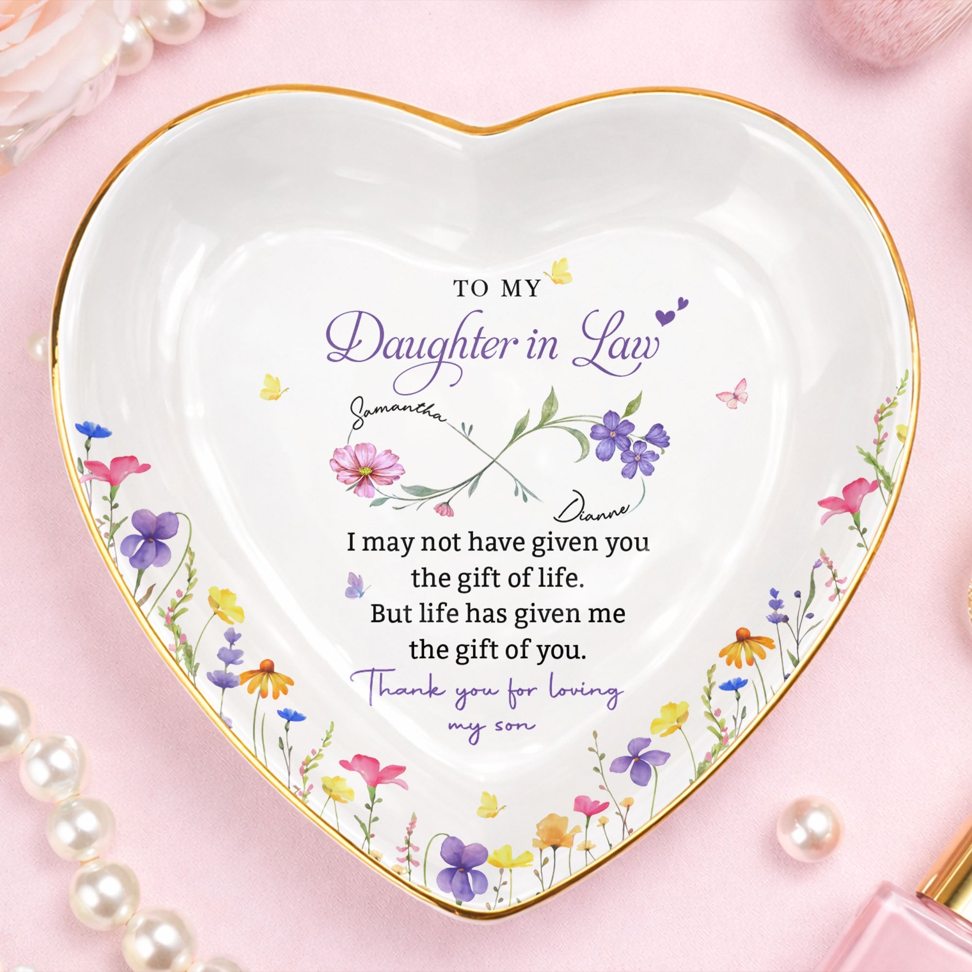Personalized Heart Jewelry Dish Custom Name Gift for Daughter-in-Law