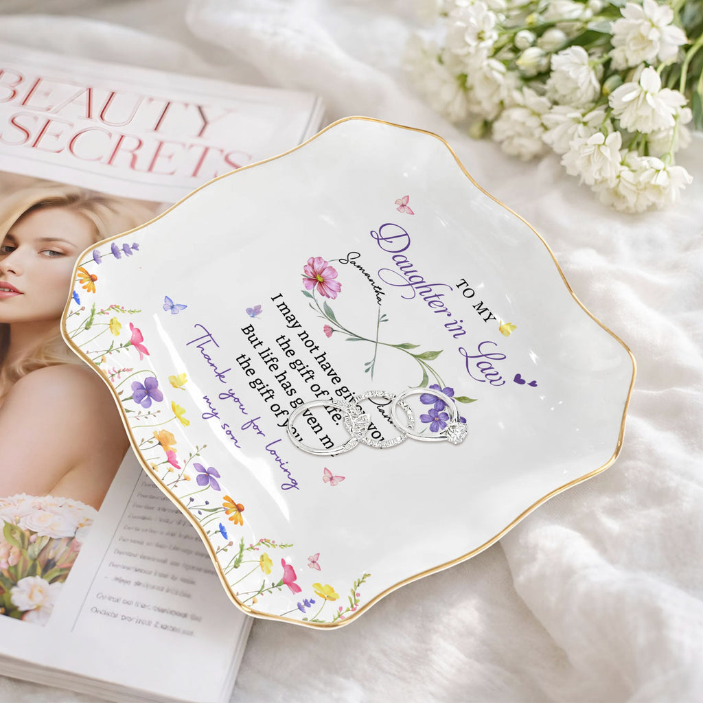 Personalized Lace Jewelry Dish for Daughter-in-Law Gift