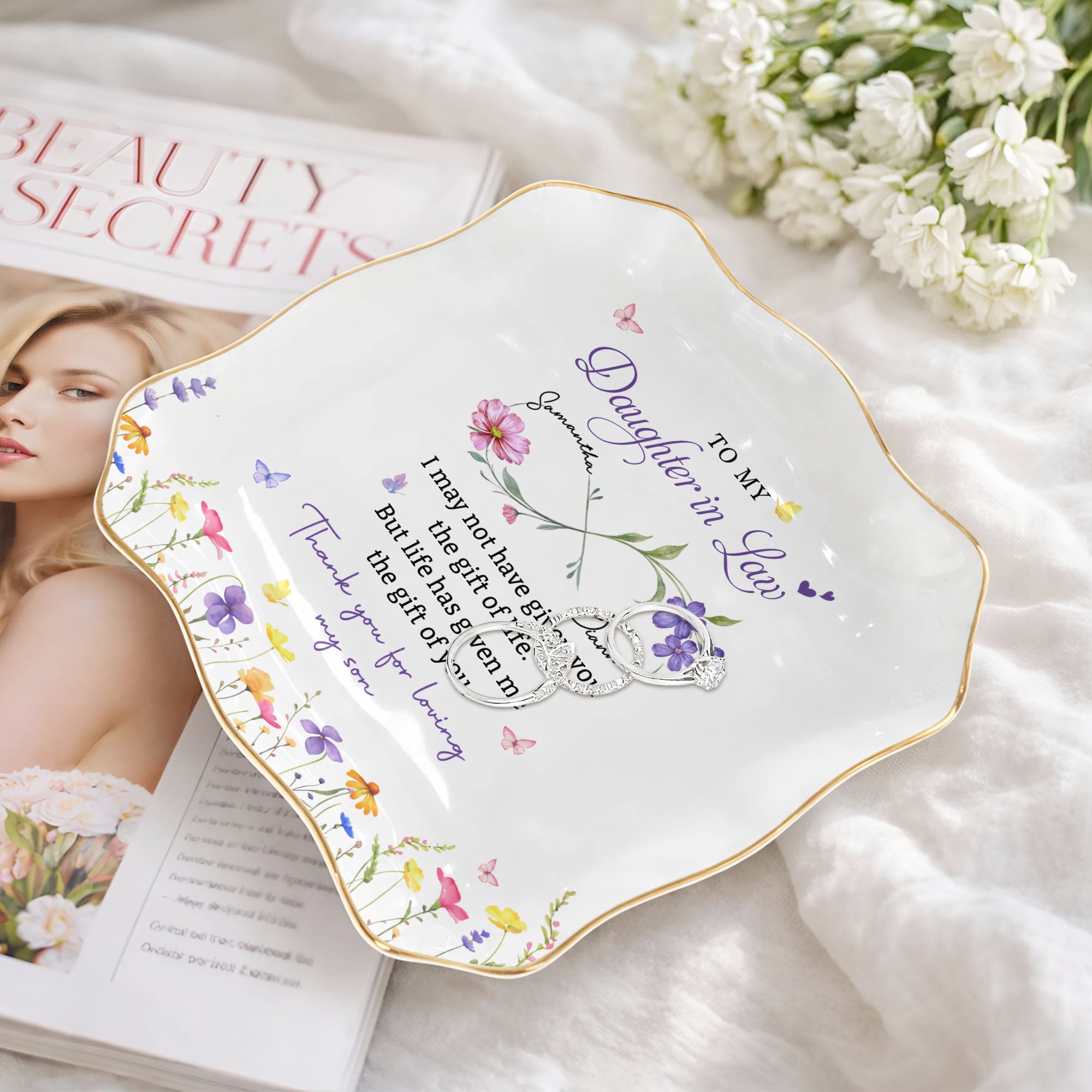 Personalized Lace Jewelry Dish for Daughter-in-Law Gift