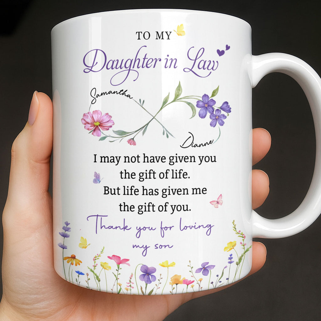 Personalized Coffee Mug Custom Flowers Gift for Daughter-in-Law Edge-to-edge Mug GradoCreations